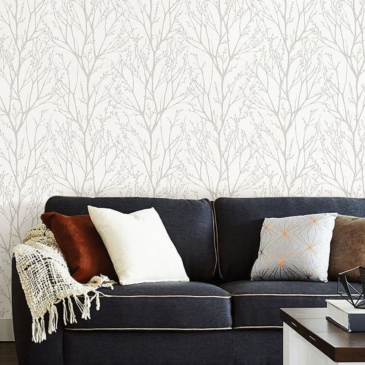 Efficient Wallpaper with Removable, White Treetops Vinyl Peel And Stick, Ideal for rental or home decorating - Gold Vinyl Model 2D43AA