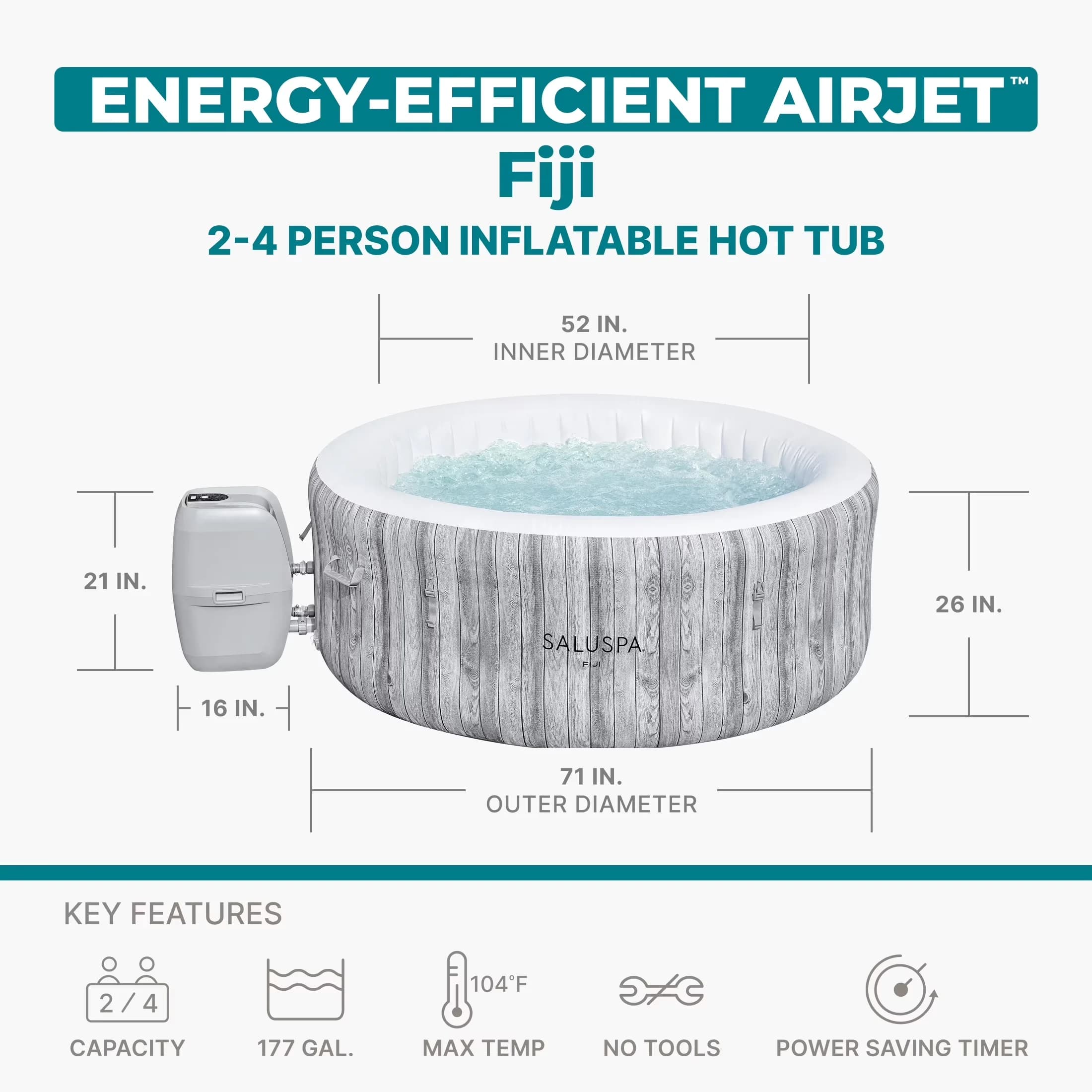 Essential Hot Tub with Energy Efficient, 71 in x 26 in, 2-4 Person - Traditional Style Model 41359F