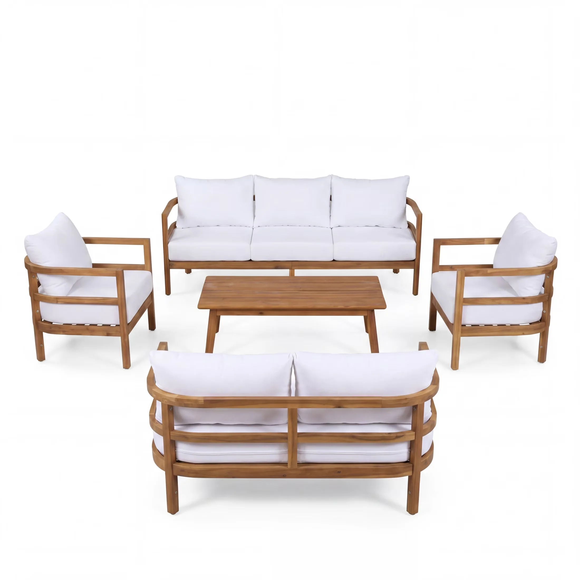 Efficient Patio Conversation Set with 5-Piece Coastal Wooden Outdoor, Cushions - Acacia Wood + Water Resistant Cushion Brown Model 98ABA3