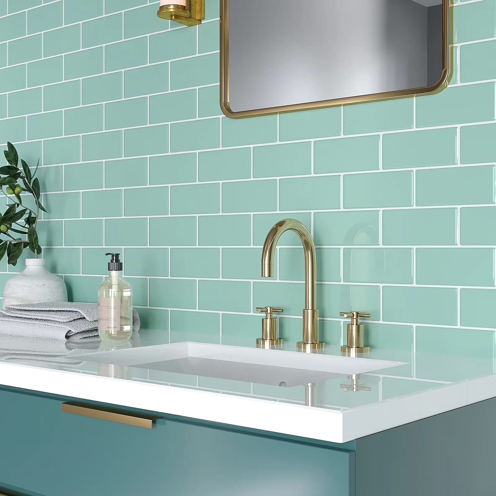 Kitchen Renovation Essential with Waterproof - Vinyl Aqua Green for Kitchen, Bathroom Model AFCA02