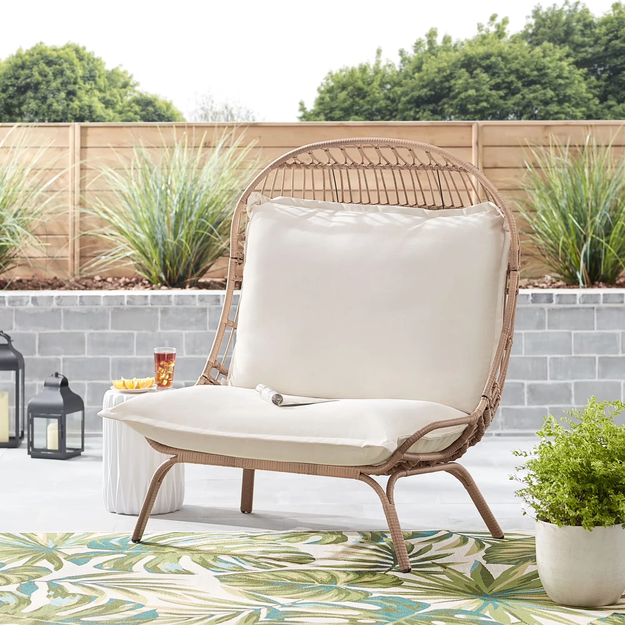 Modern Patio Chair with Traditional, Recommended for outdoor use, Willow Sage Outdoor Wicker Cuddle - Beige Steel Model 9E905A