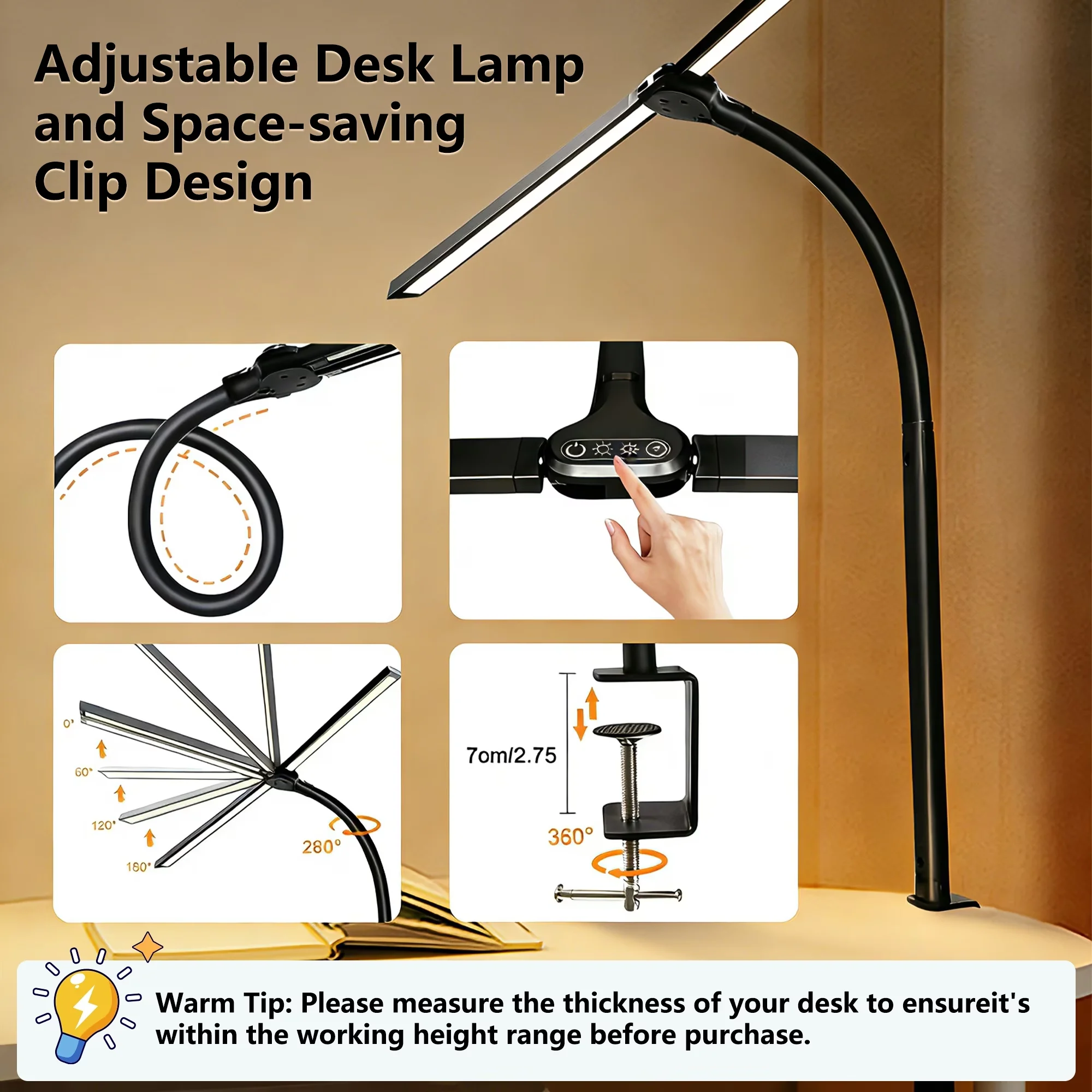 Desk Lamp Innovative with LED, Eco Friendly, Energy Efficient - Aluminum Alloy Black Model 6DCC9F