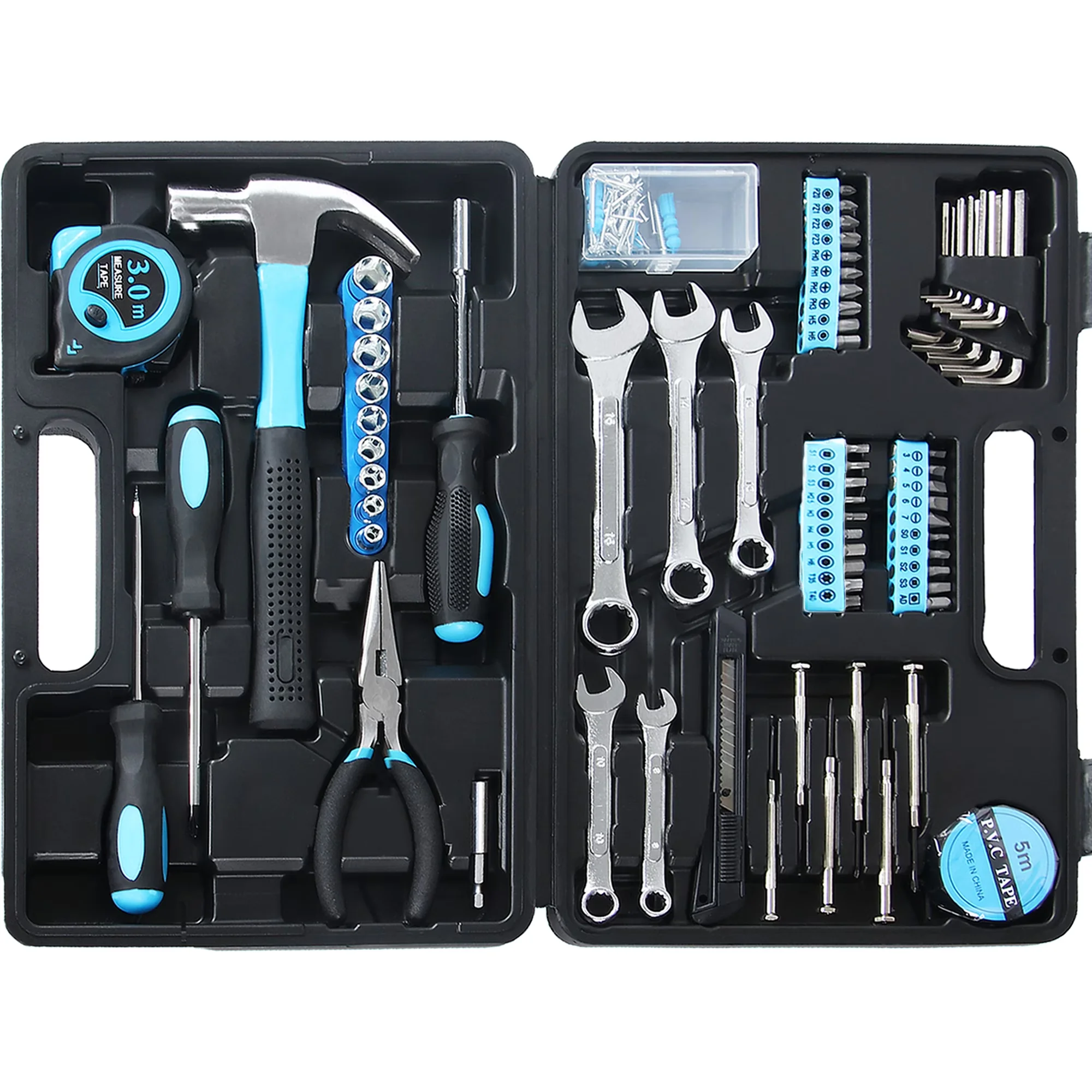 Modern Hand Tool Set with Snag Resistant, Ergonomic Handle, Insulated - Blue for Home, Office Model ABC595