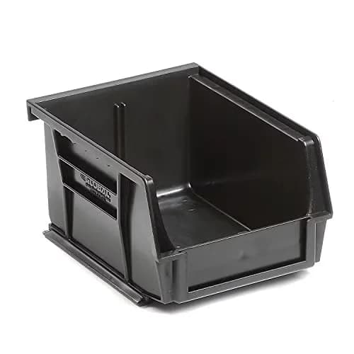 Durable Garage Storage Supply with Stackable, 5.375 x 4.125 x 3 in, Plastic Hang & Stack Bin - Black Plastic Model 6E6AF5