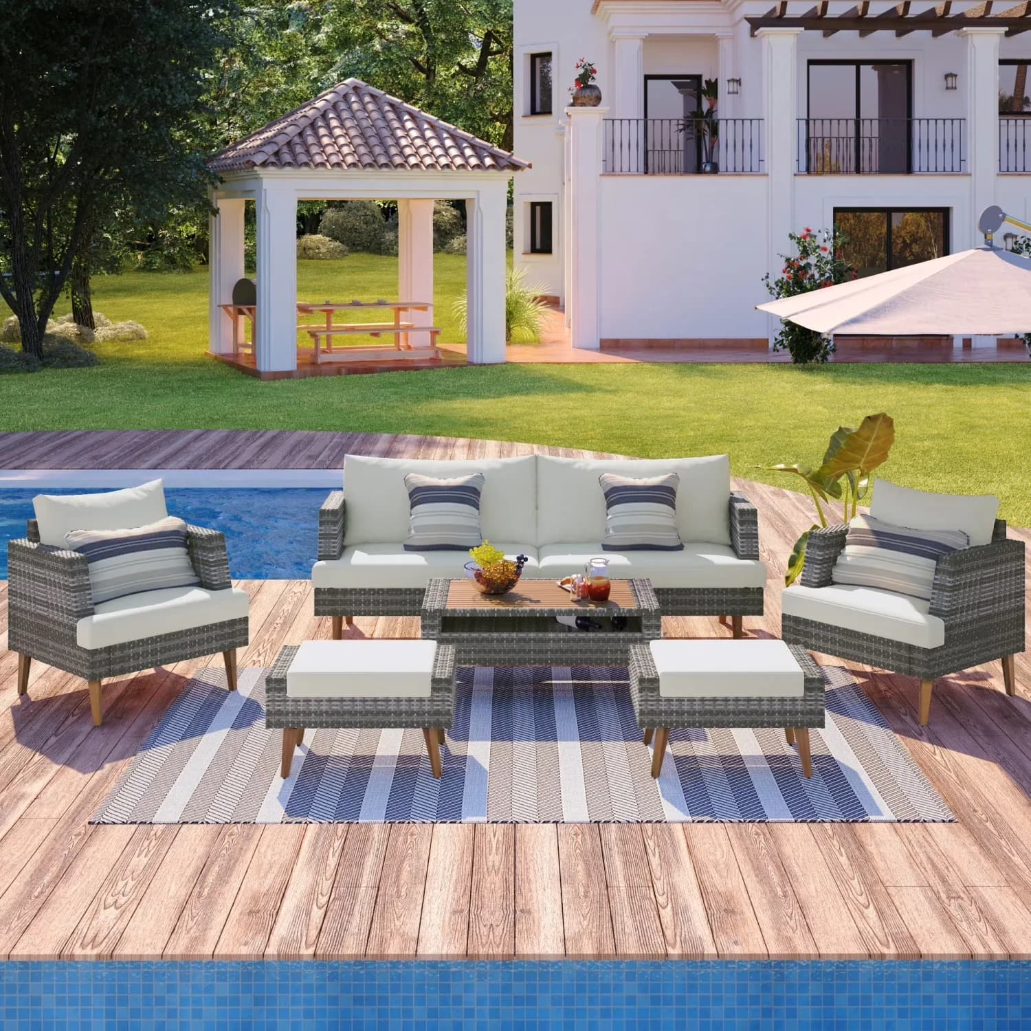 Outdoor Sofas Sectional Innovative with Waterproof, Modern, PE Wicker Sofa Conversation Set - Beige Pe Wicker; Steel Frame; Glass;... Model 9F492E