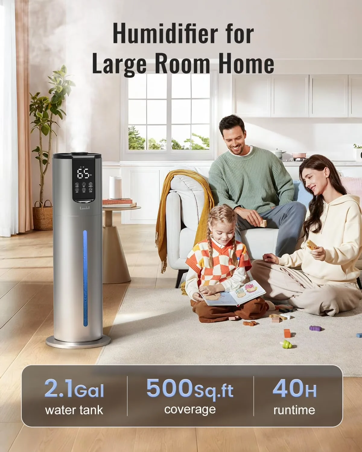 Humidifier Sleek with Water Level Indicator, Automatic Shut-Off, 8L Ultrasonic Cool Mist - Gray Model 62C584