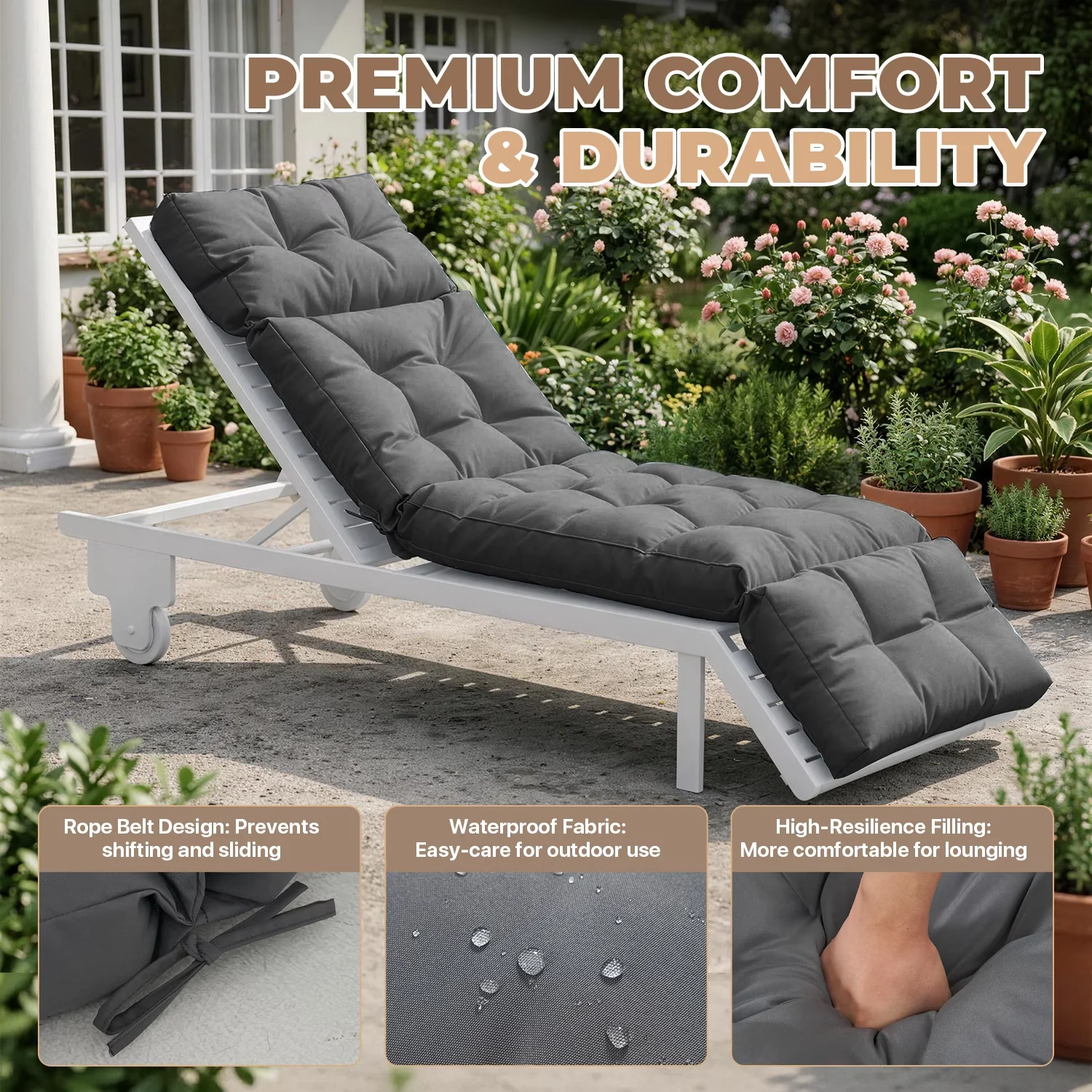 Classic Patio Chair with Water-Resistant, Secure Ties & Plush PP Cotton - Polyester; Pp Cotton Gray for Patio Model 552754