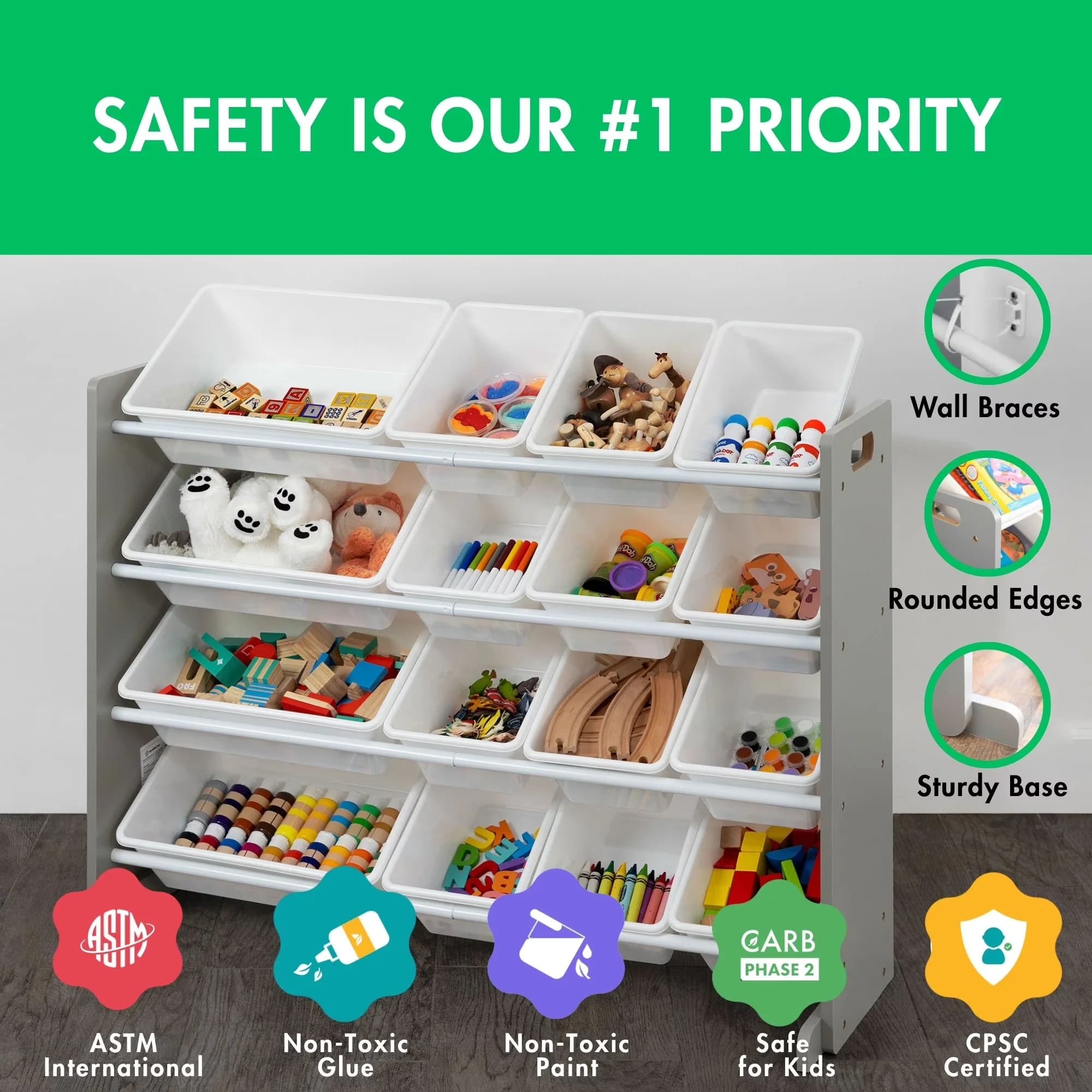 Garage Storage Supply Efficient with 16 Plastic Bins, Organizer - Engineered Wood White Model 80FB3D