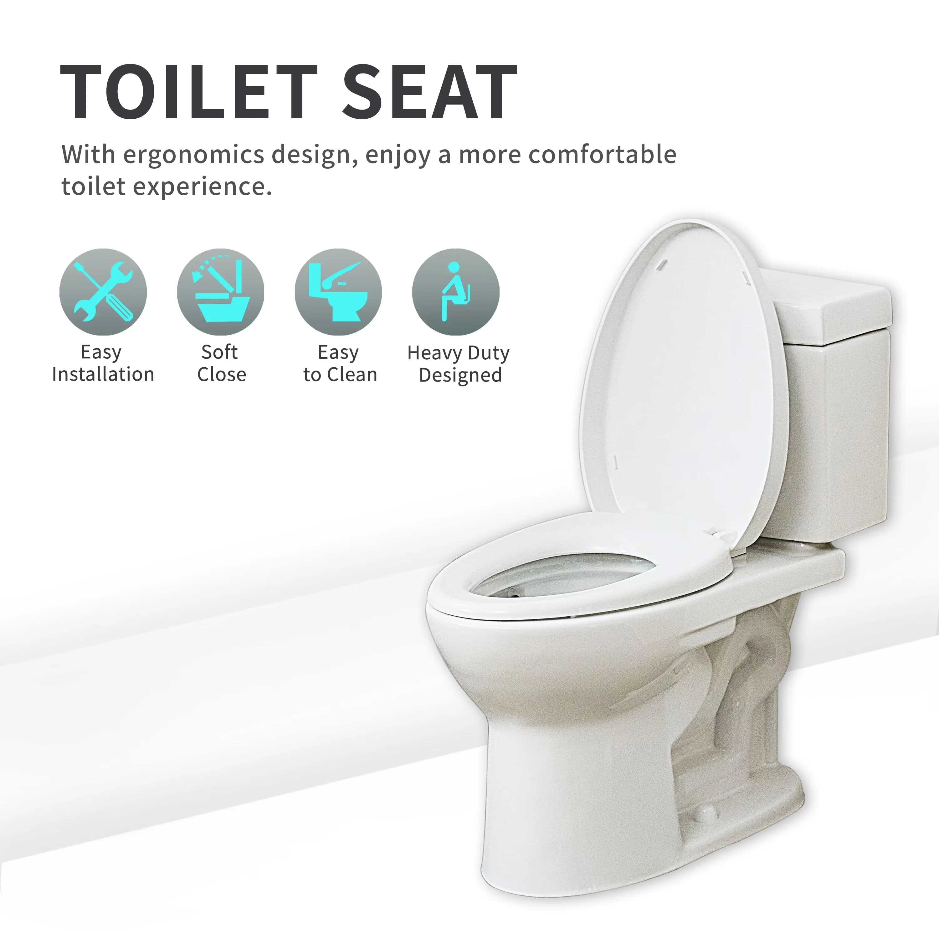 Toilet Seats And Lid Reliable with Easy To Install, Easy Release - White Polypropylene Model 8A4BF6
