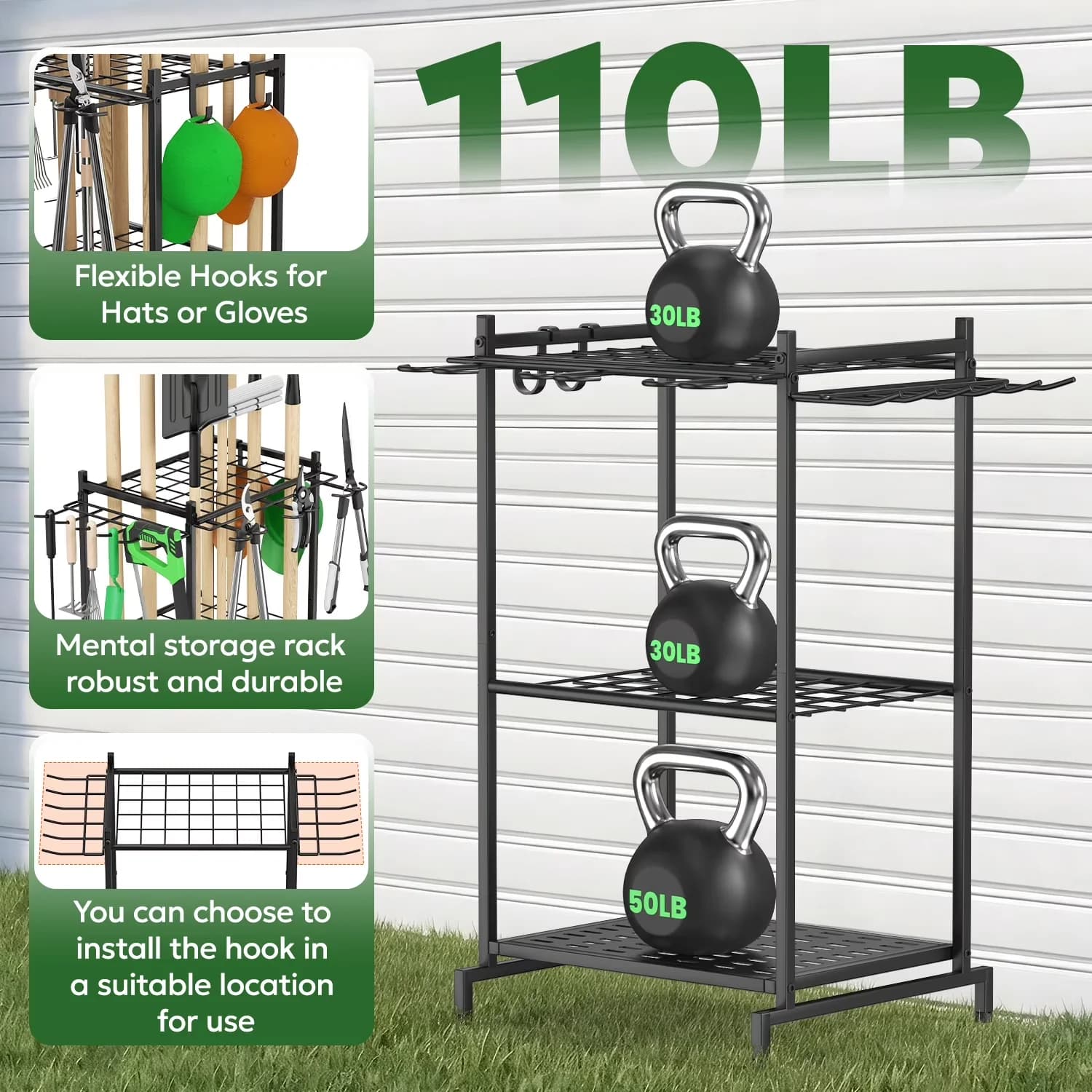 Fastener Quality with Stackable, Garden Tool Organizer - Black Mental for Garage, Outdoor Model 999A2C