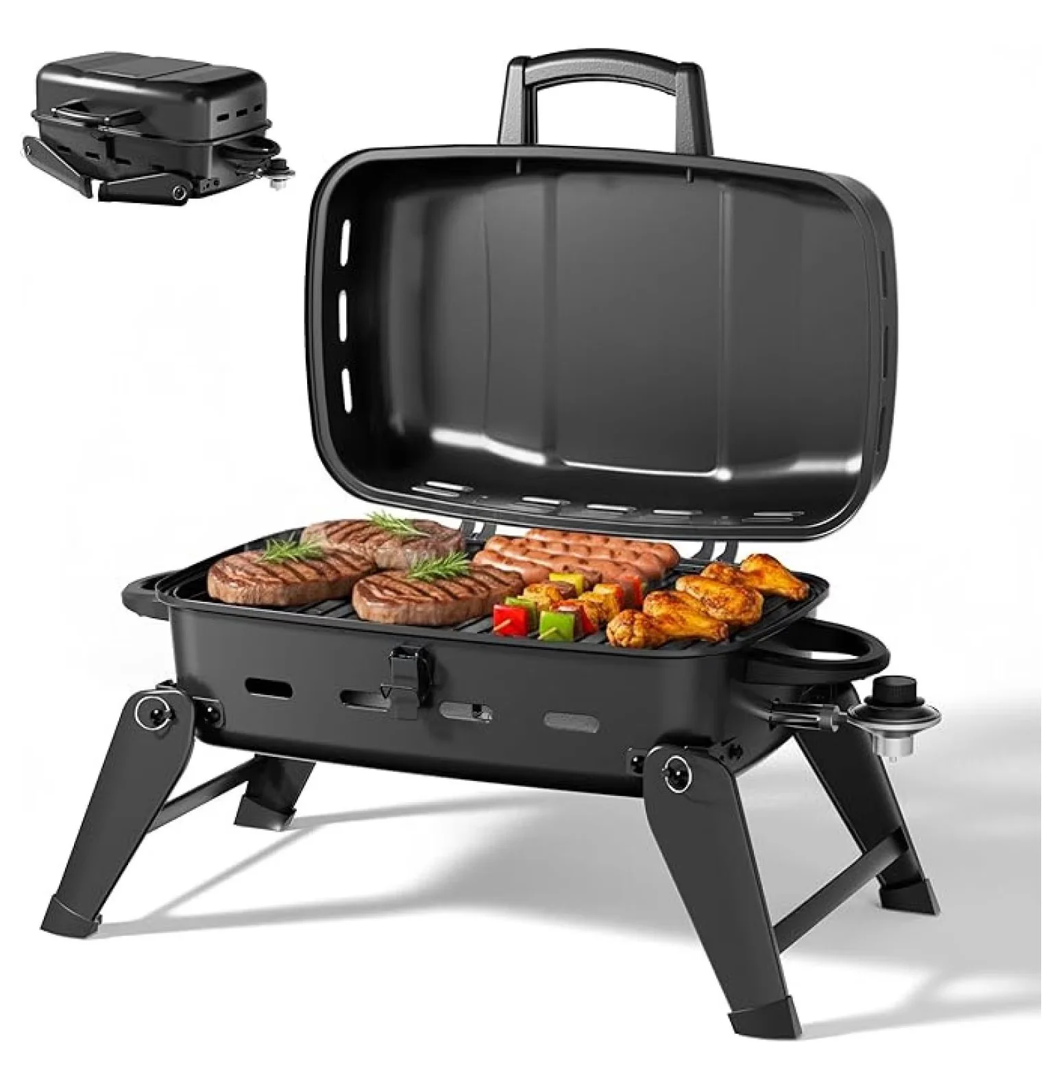 Gas Grill Quality with 10000 BTU, Portable, Foldable Legs - Black for Rv, Camping Model 93FC0F