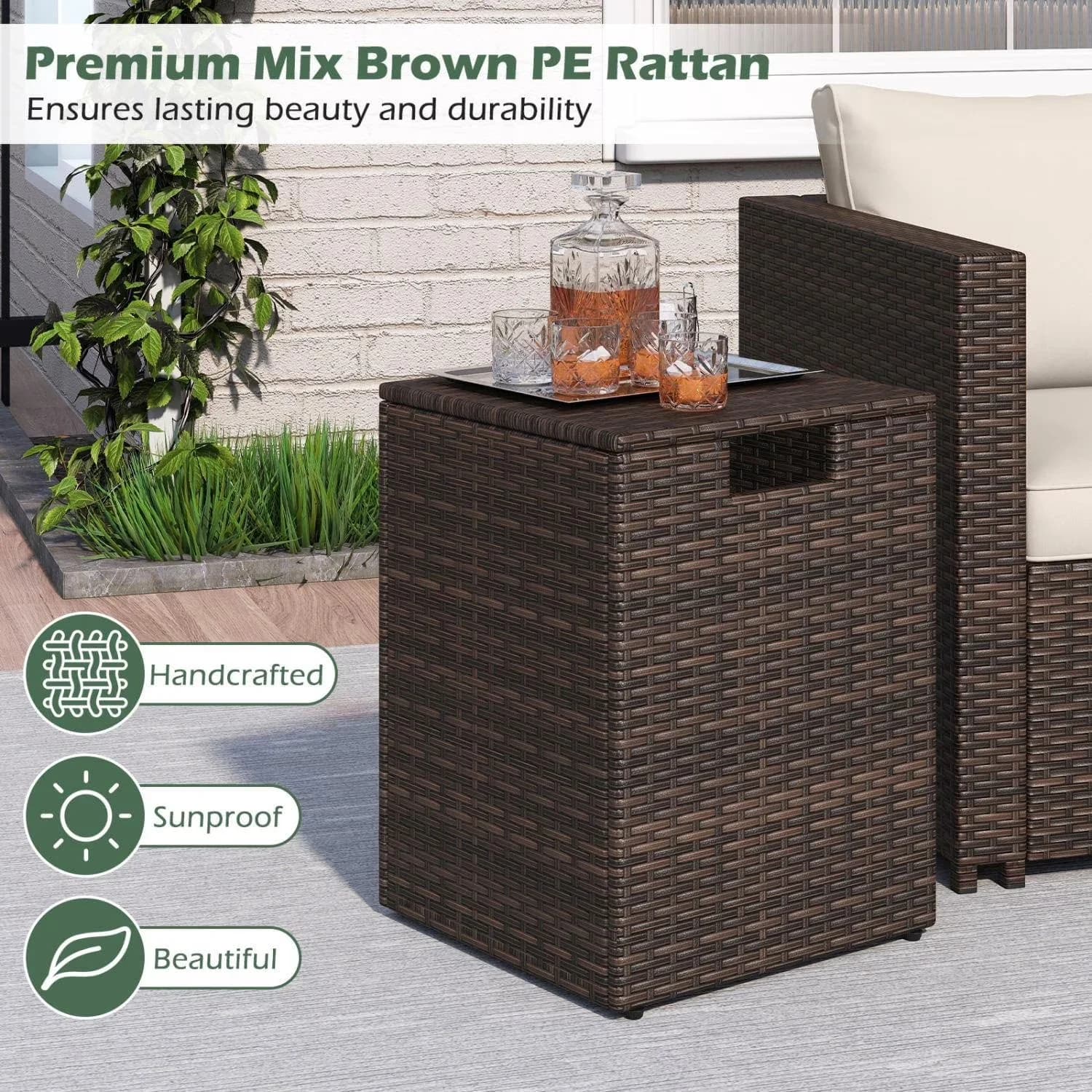 Outdoor Heating Compact with Storage, 2 in 1 Patio Hideaway Side Table - Pe Rattan, Metal Brown for Outdoor Model ACBE16