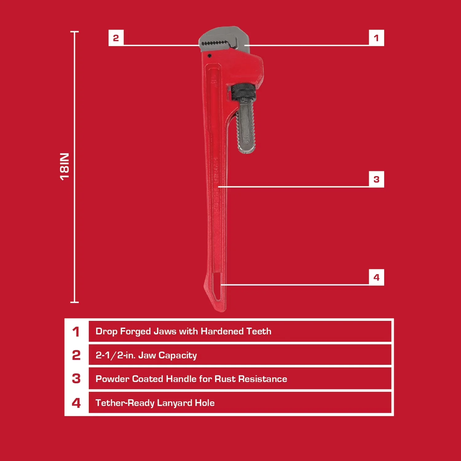 Hand Tool Efficient with Long-Lasting, 18-inch Heavy-Duty Pipe Wrench - Black 18" Model 983147