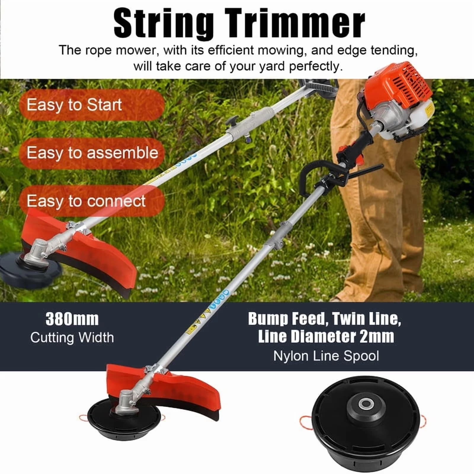 Compact String Trimmer with Attachment Capable, Bevel Adjustment - 5 In 1 Red for Garden Model F47585