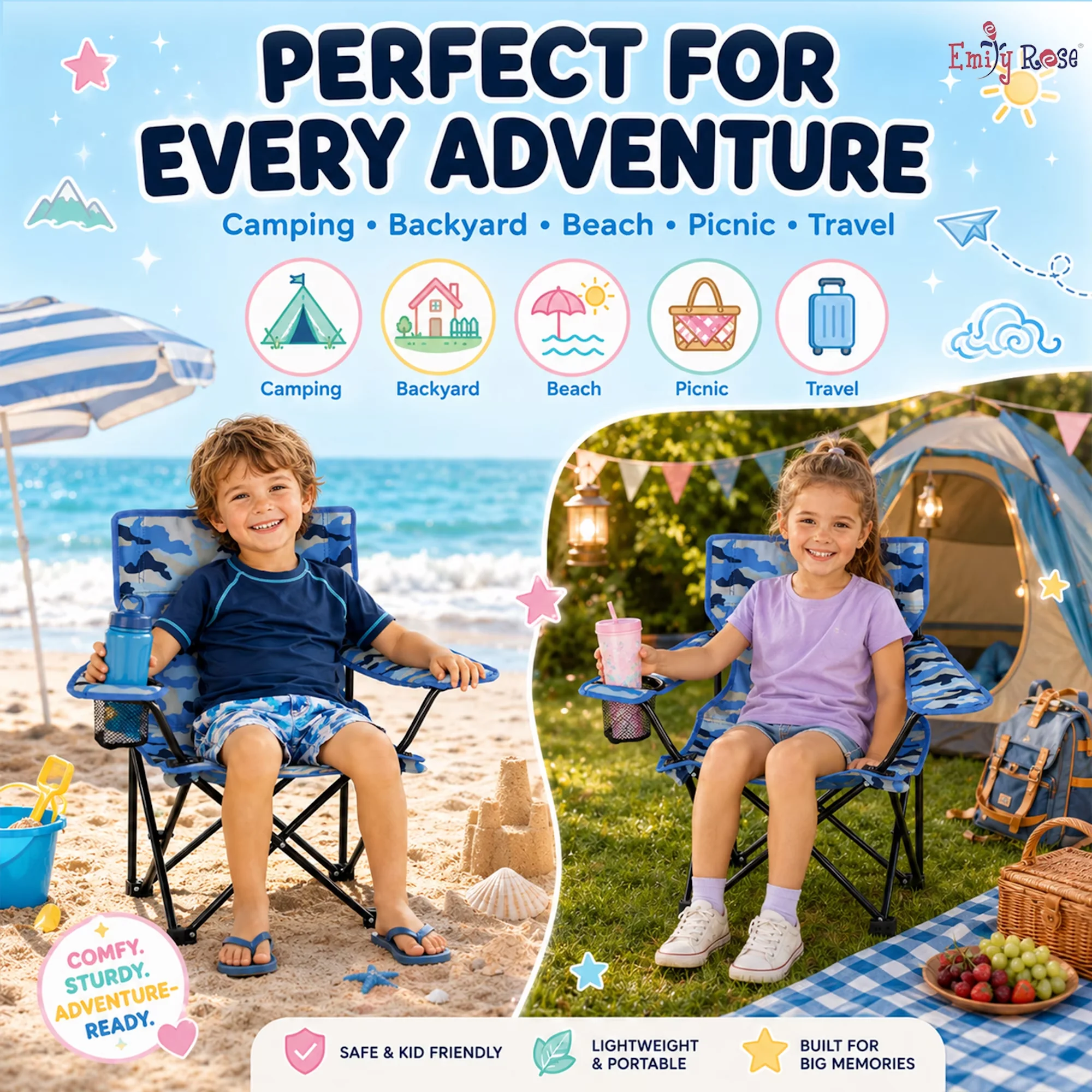 Essential Beach Chair with Portable, Designed for children aged 2-7. - Blue Model 5B2A43