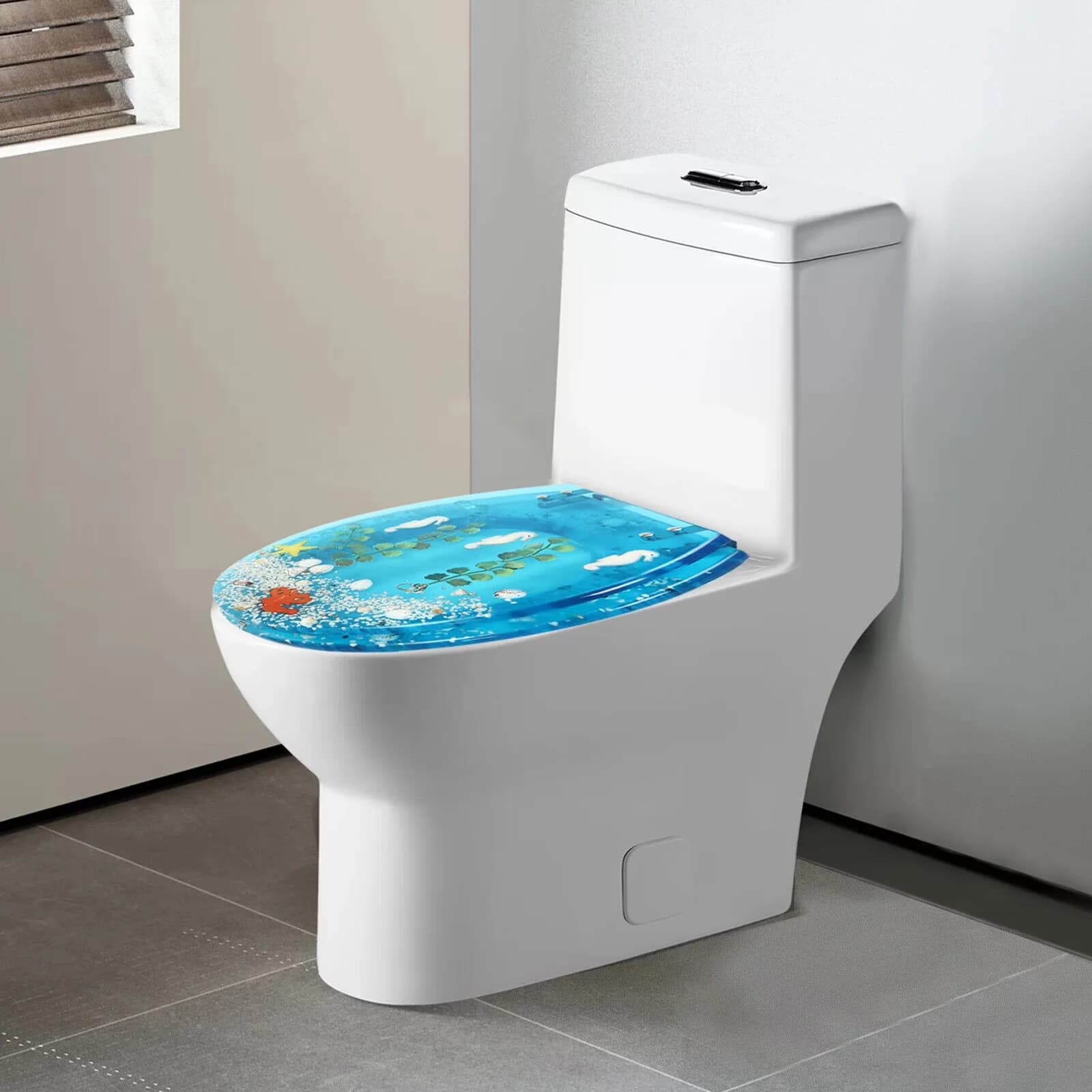 Compact Toilet Seats And Lid with 1.Strong Wear Resistance, Installation Aperture: 15cm - Blue Resin Model 390CB4