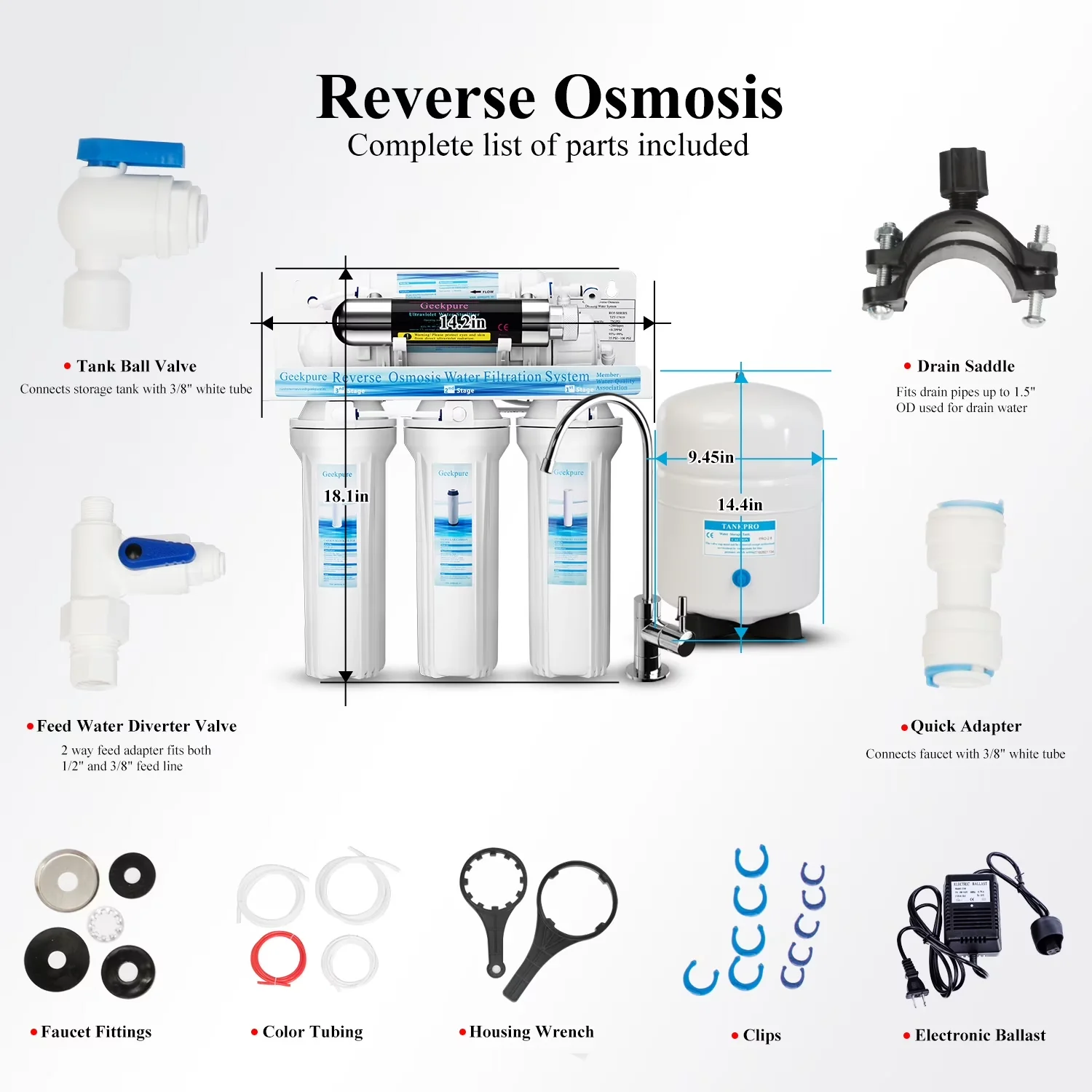 Quality Water Filtration with Protective Valve - 75GPD - Sleek Profile Model A53C66