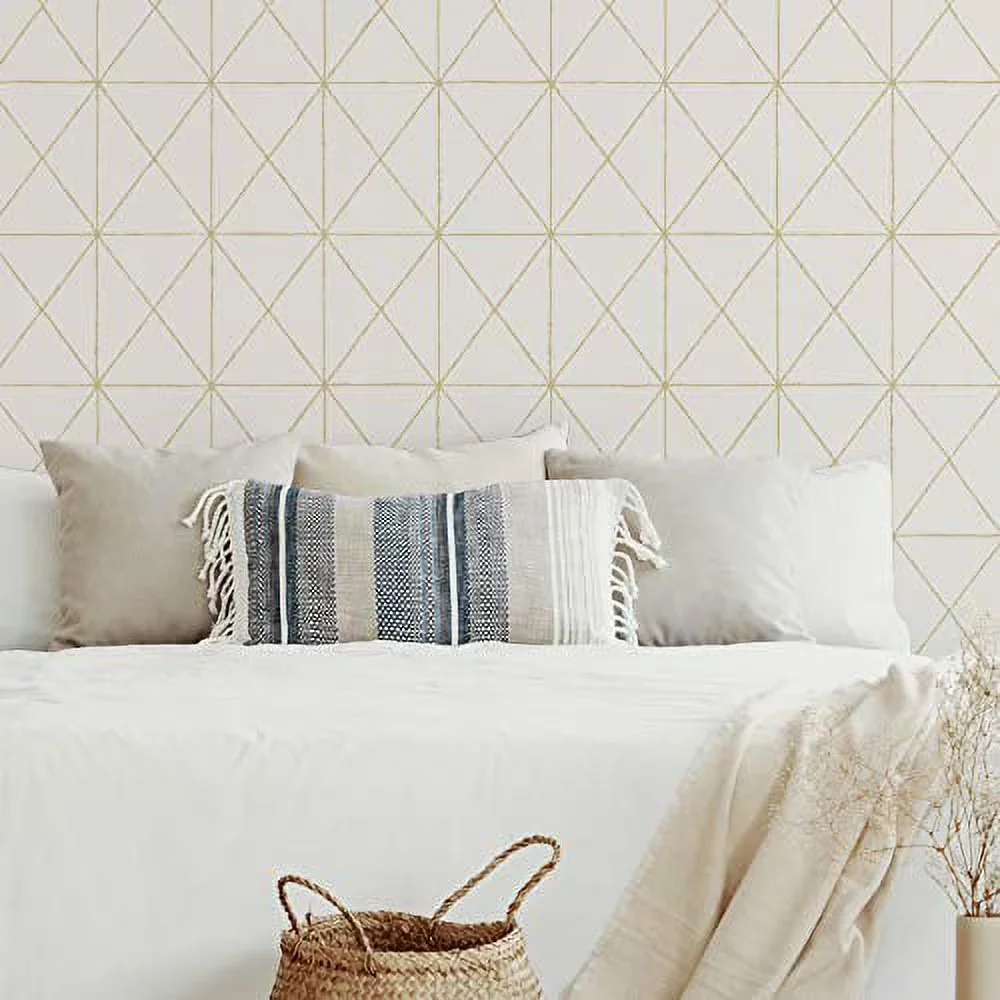 Compact Wallpaper with Removable, 30.75 sq. ft, Gold geometric peel and stick wallpaper - Vinyl Gold, White Model 5C2326