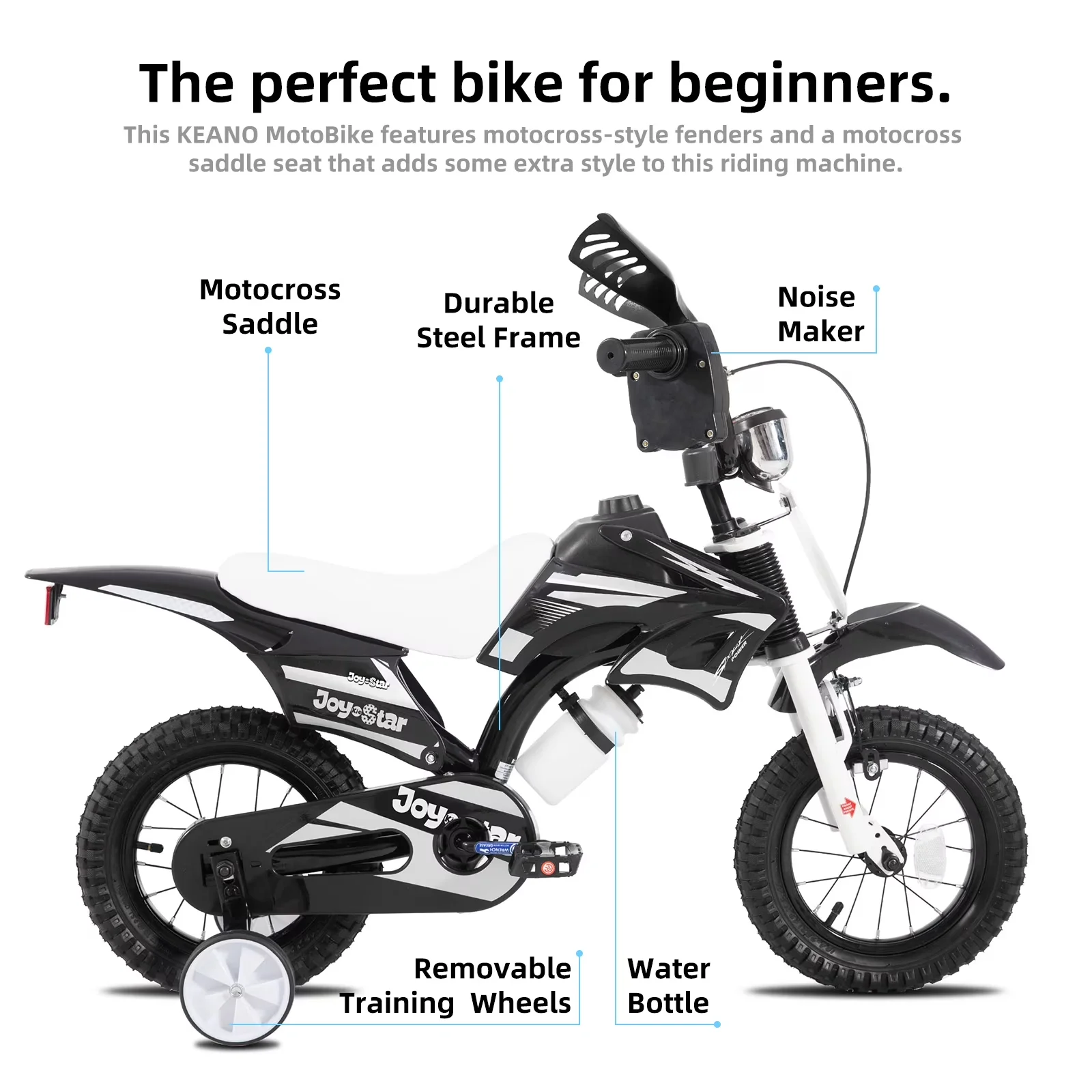 Modern Kids Bike with Adjustable Seat Height, Motocross Style - Black 2-4 Model A8E2C8