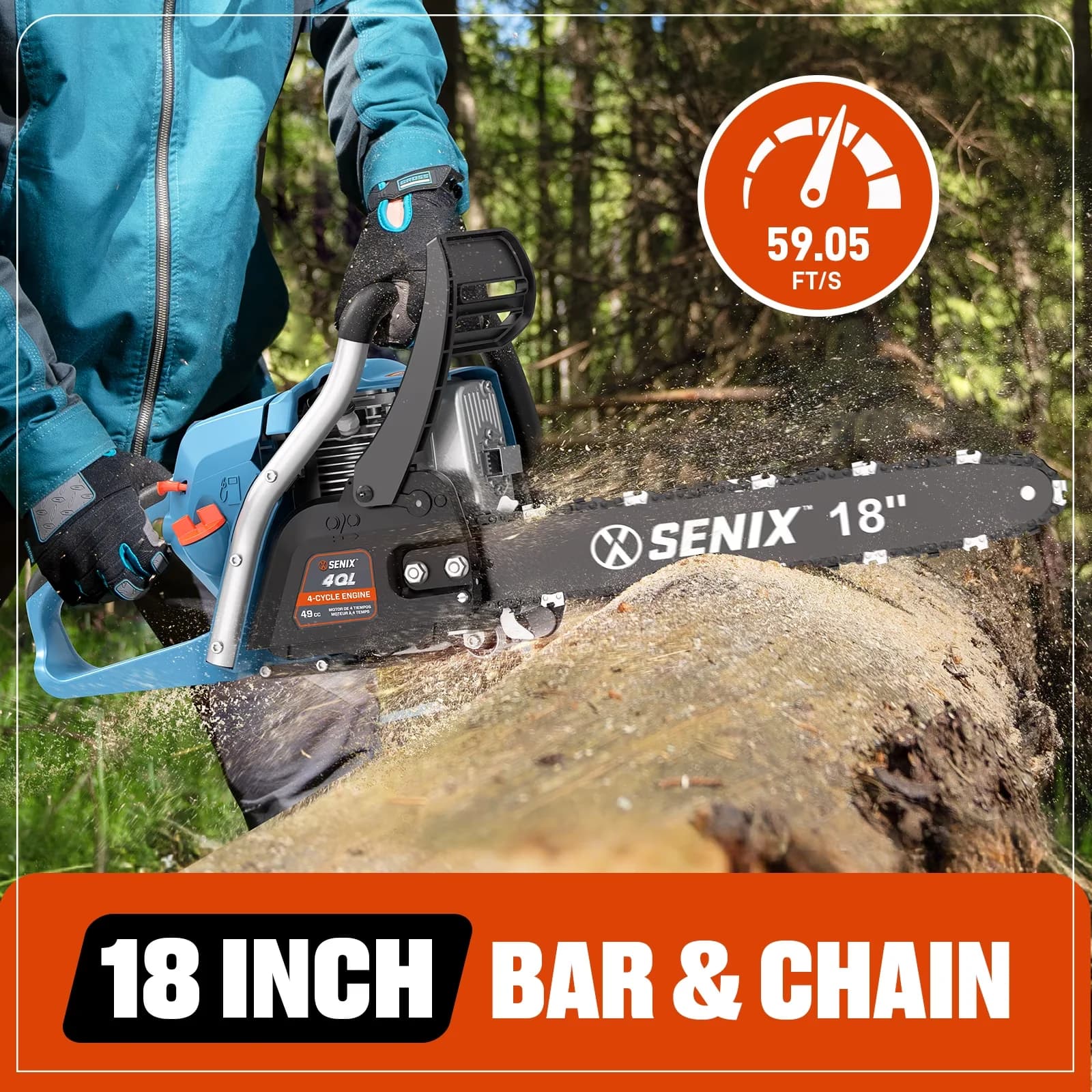 Versatile Chainsaw with Automatic Chain Oiler, Trimming Branches Engine, 18-Inch Oregon Bar and Chain - Blue Model 8072FF
