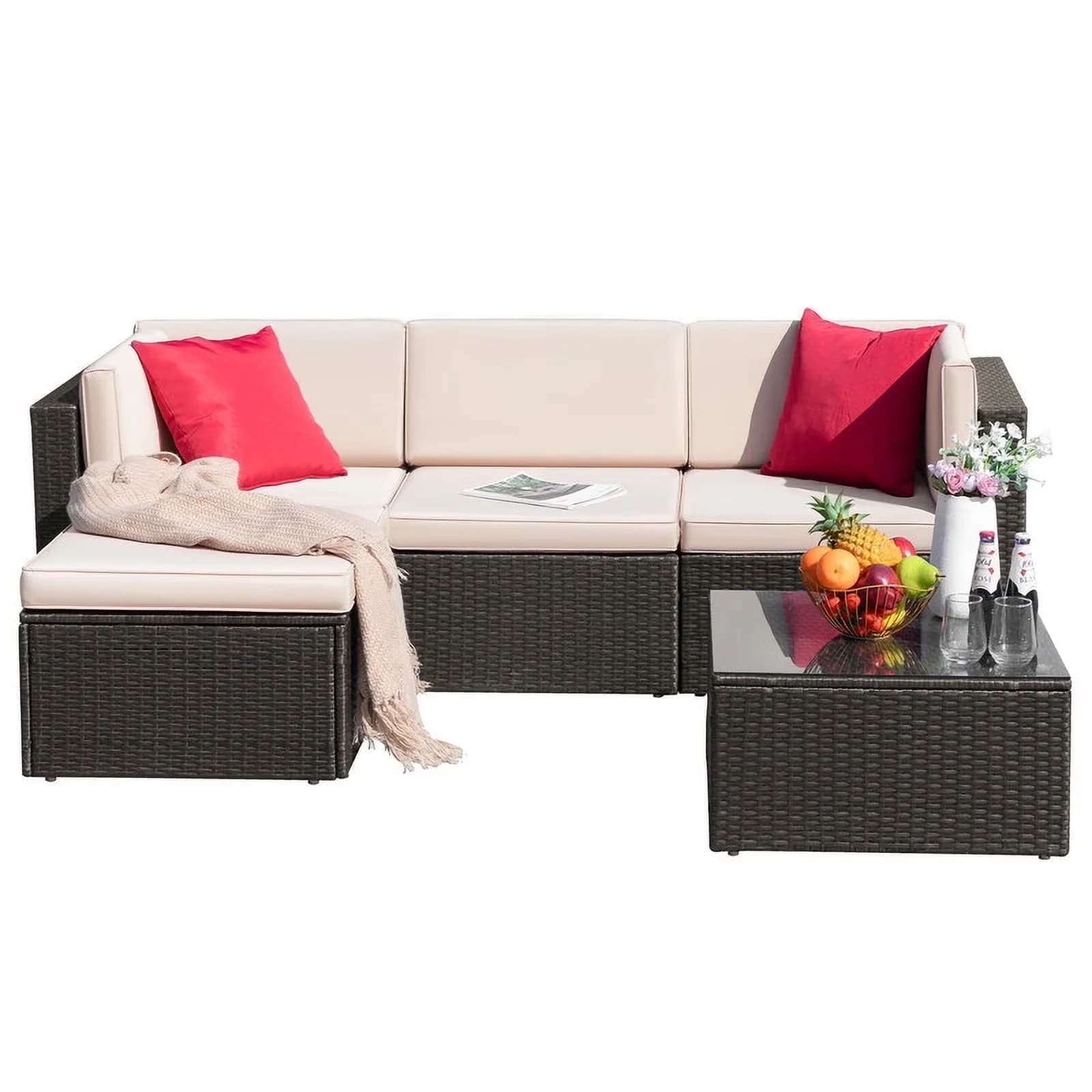 Efficient Outdoor Sofas Sectional with Modern, Water-Resistant - Beige Pe Rattan for Garden, Patio Model D05E30