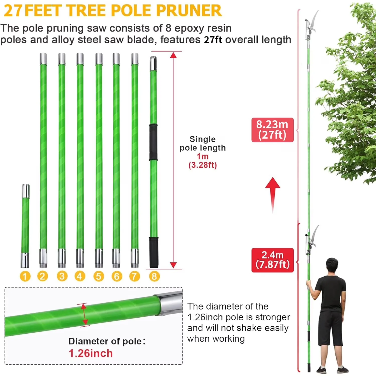 Compact Pole Saw with Telescoping - Feet - Reliable Performance Model F233BF