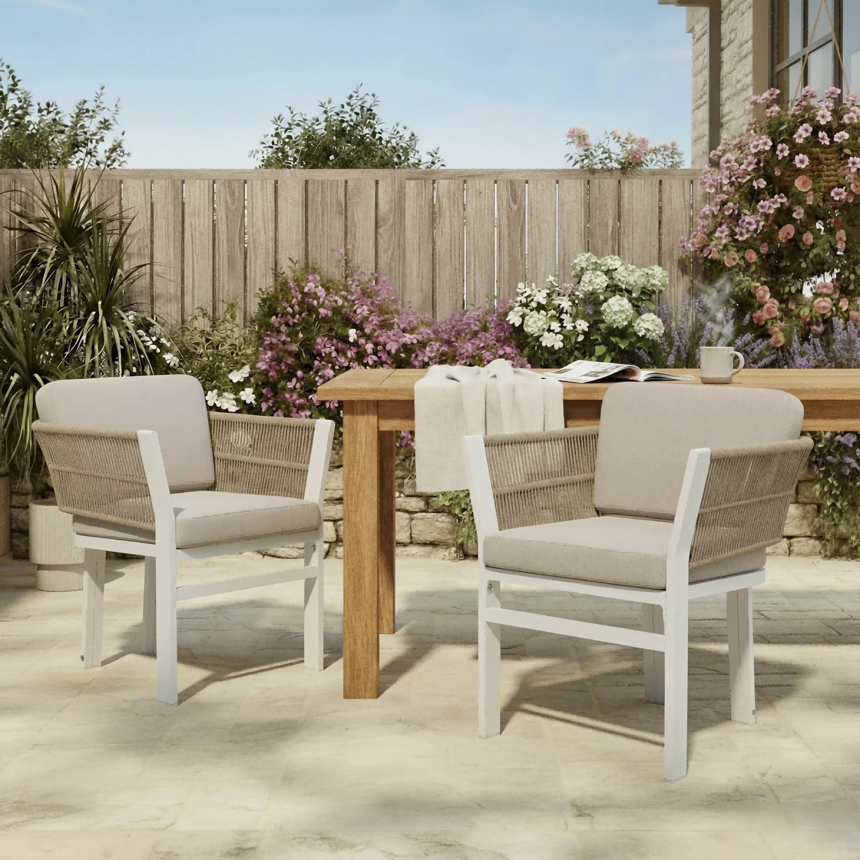 Innovative Patio Conversation Set with Weatherproof, Beige Cushions and Rattan Accents, Beige - Beige,White Aluminium,Fabric Model 862BC5