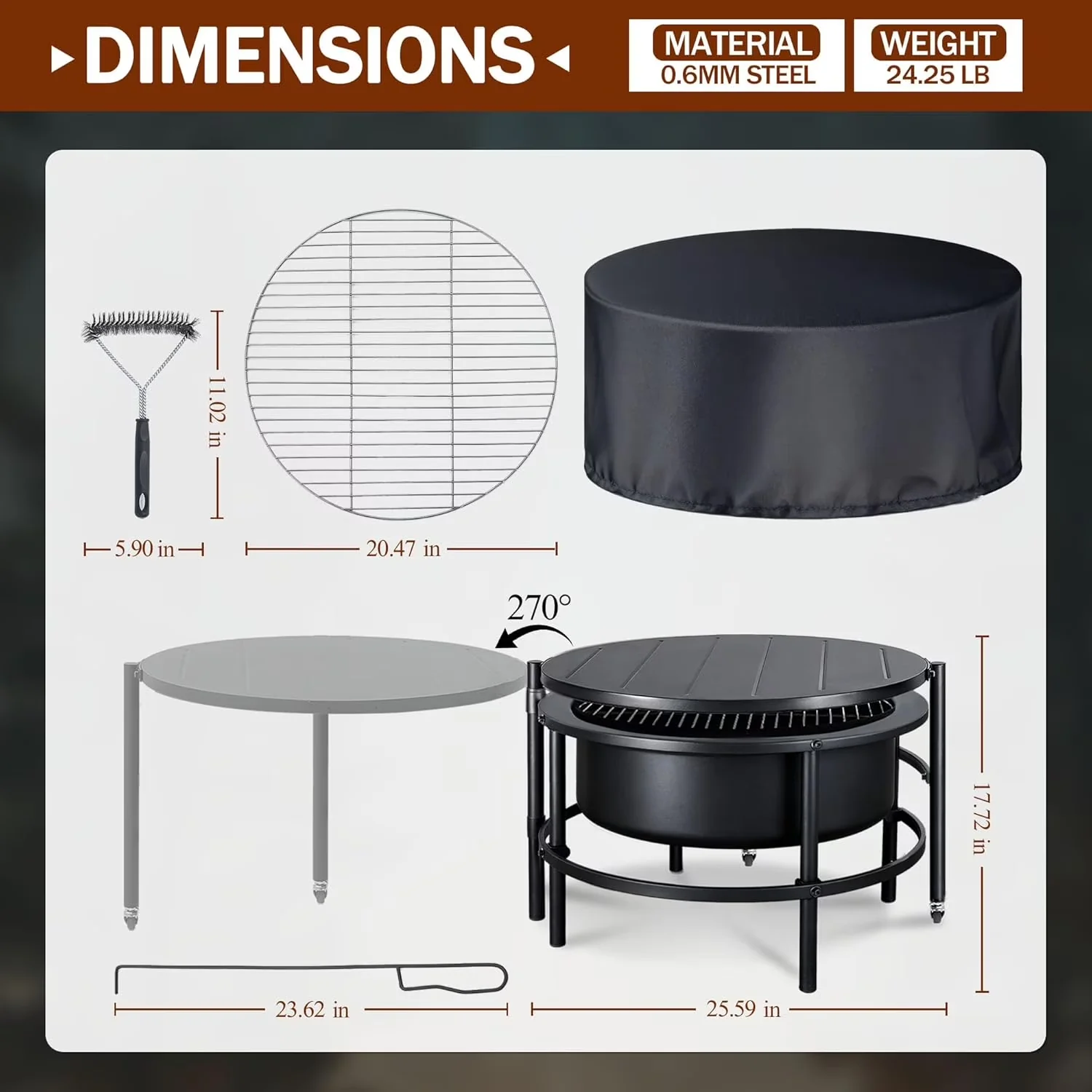 Essential Outdoor Heating with Portable, 52" Fire Pits - Cold Finished Steel Black Model 6A4CAC