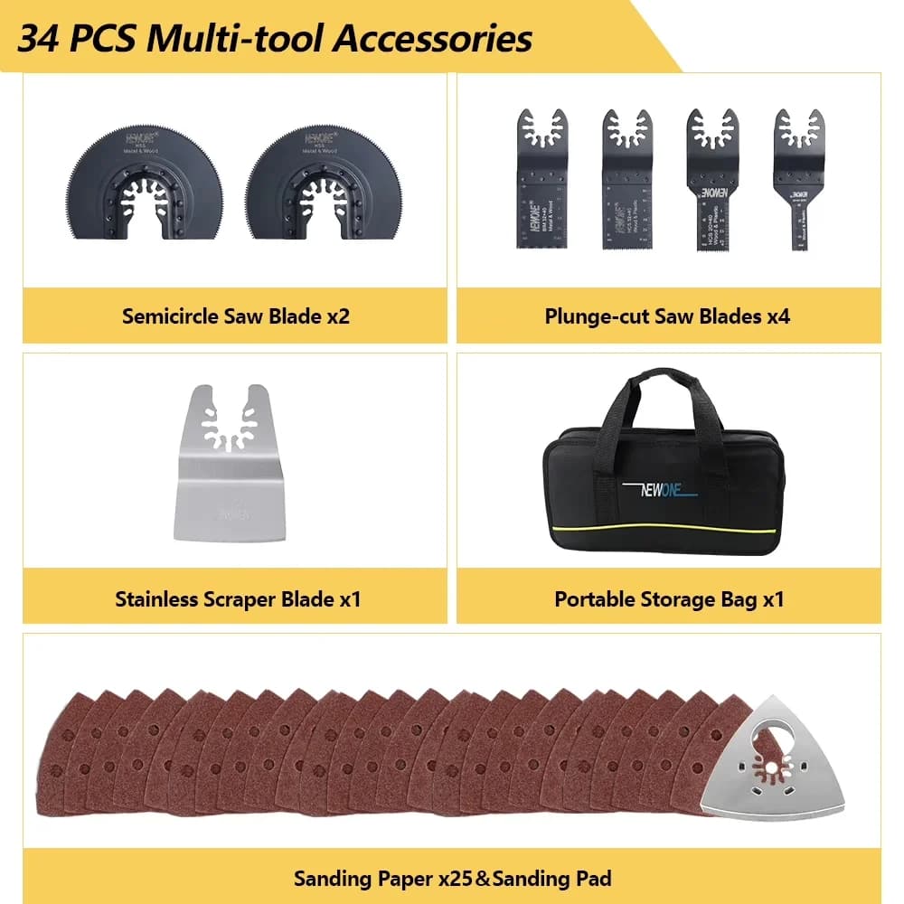 Versatile Woodworking with 300W, Oscillating Multi Tool 300W - Yellow for Everyday Use Model 4D659F