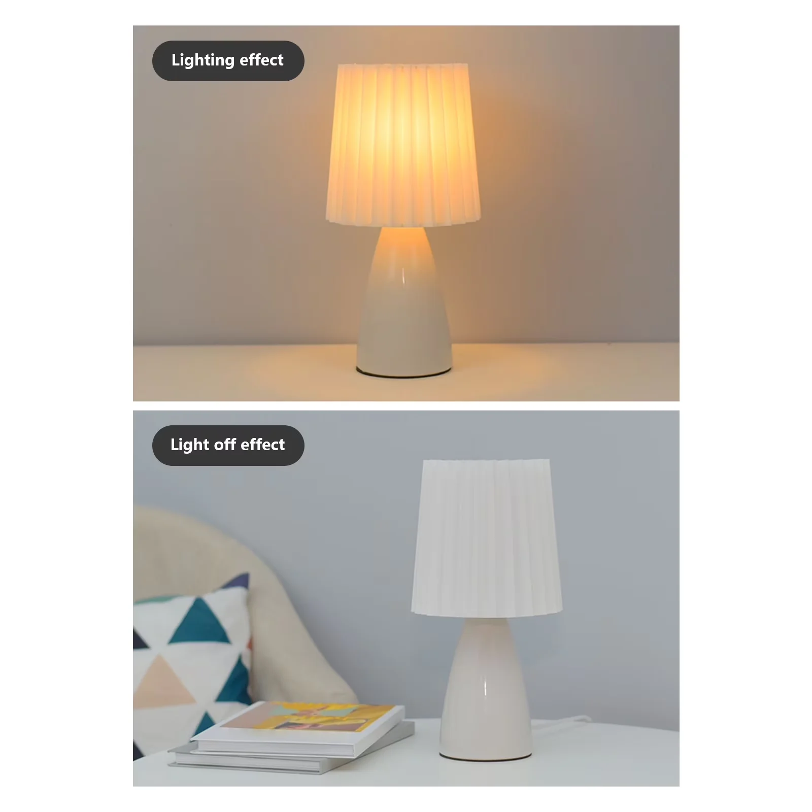 Professional Table Lamp with LED, Dimmable, Bedside Lamps - White Ceramic + Pvc + Fabric Model 843874