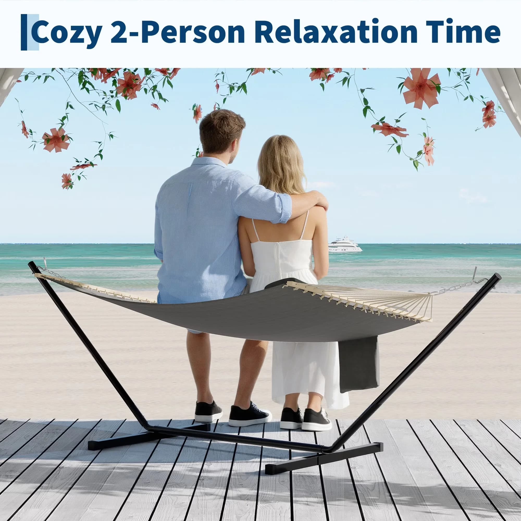 Reliable Patio Chair with Adjustable, Double Quilted Hammock - Premium Materials Gray for Large, Outdoor Model 20D10F