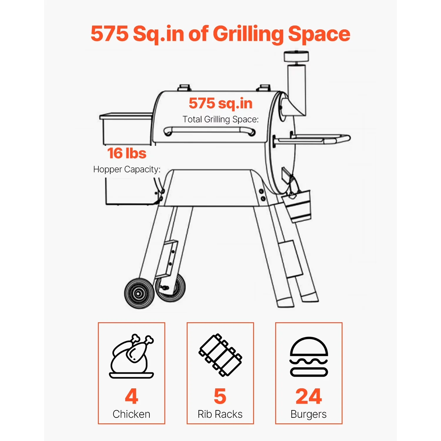 Smoker Stylish with Wood Pellet Grill, Multifunctional BBQ Grills - Steel Silver Model 87A91B