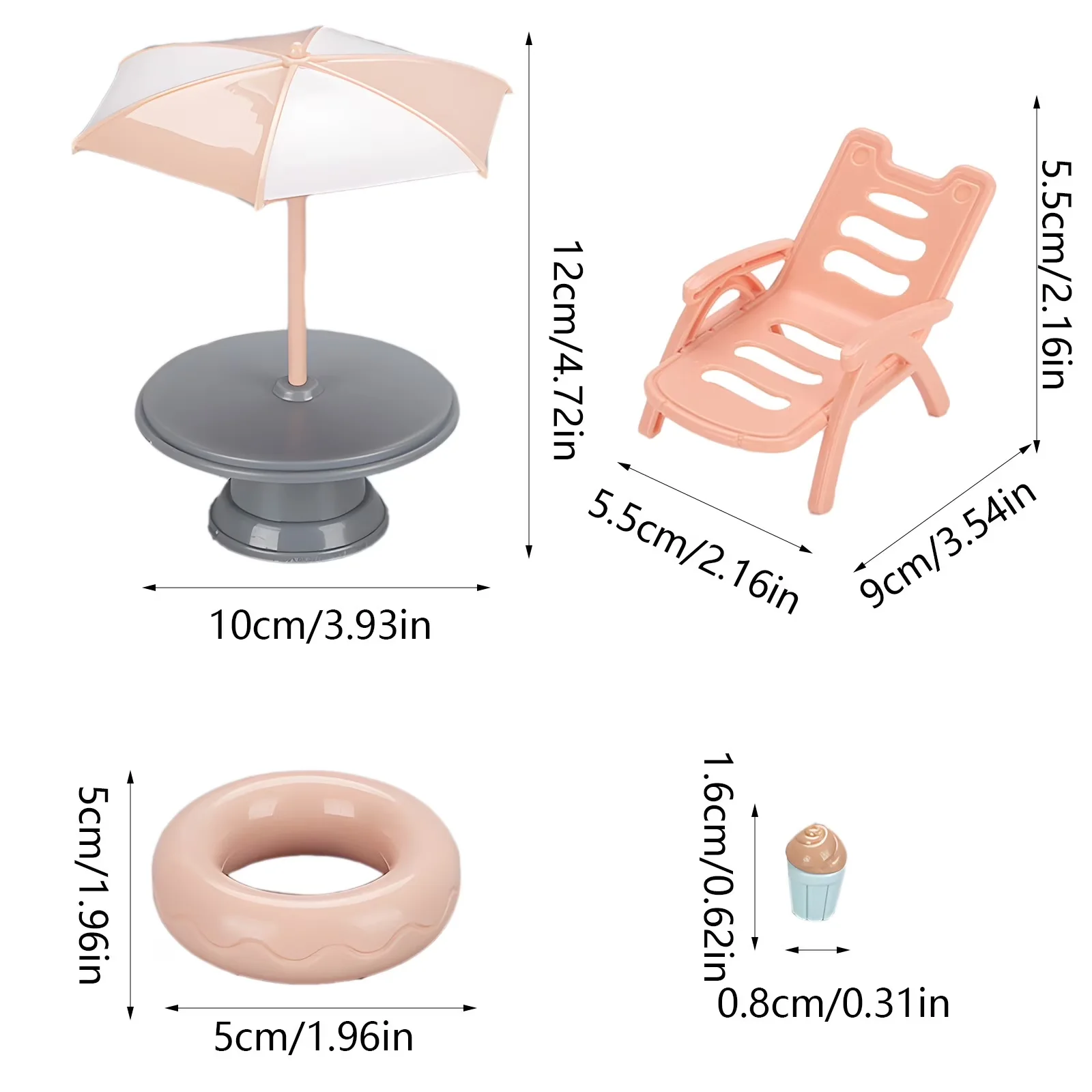 Sleek Beach Chair with Swimming Ring, Miniature Scene Set, and Ice Creams - Beige Model 1A9248