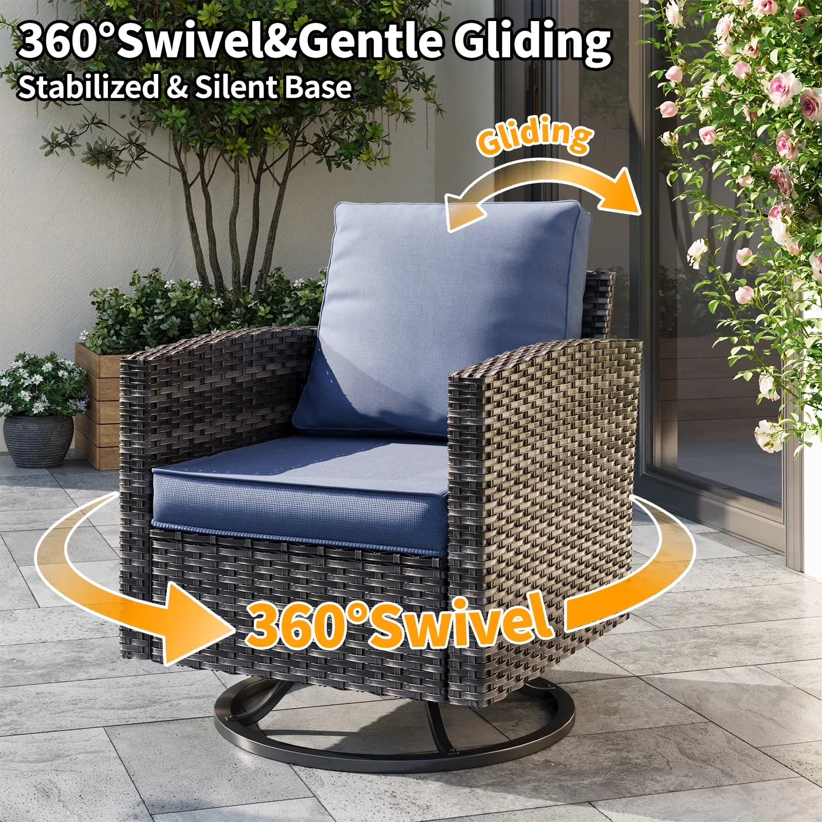 Efficient Patio Conversation Set with Weatherproof, Olefin Fabric - Pe Rattan Blue Model 17949A