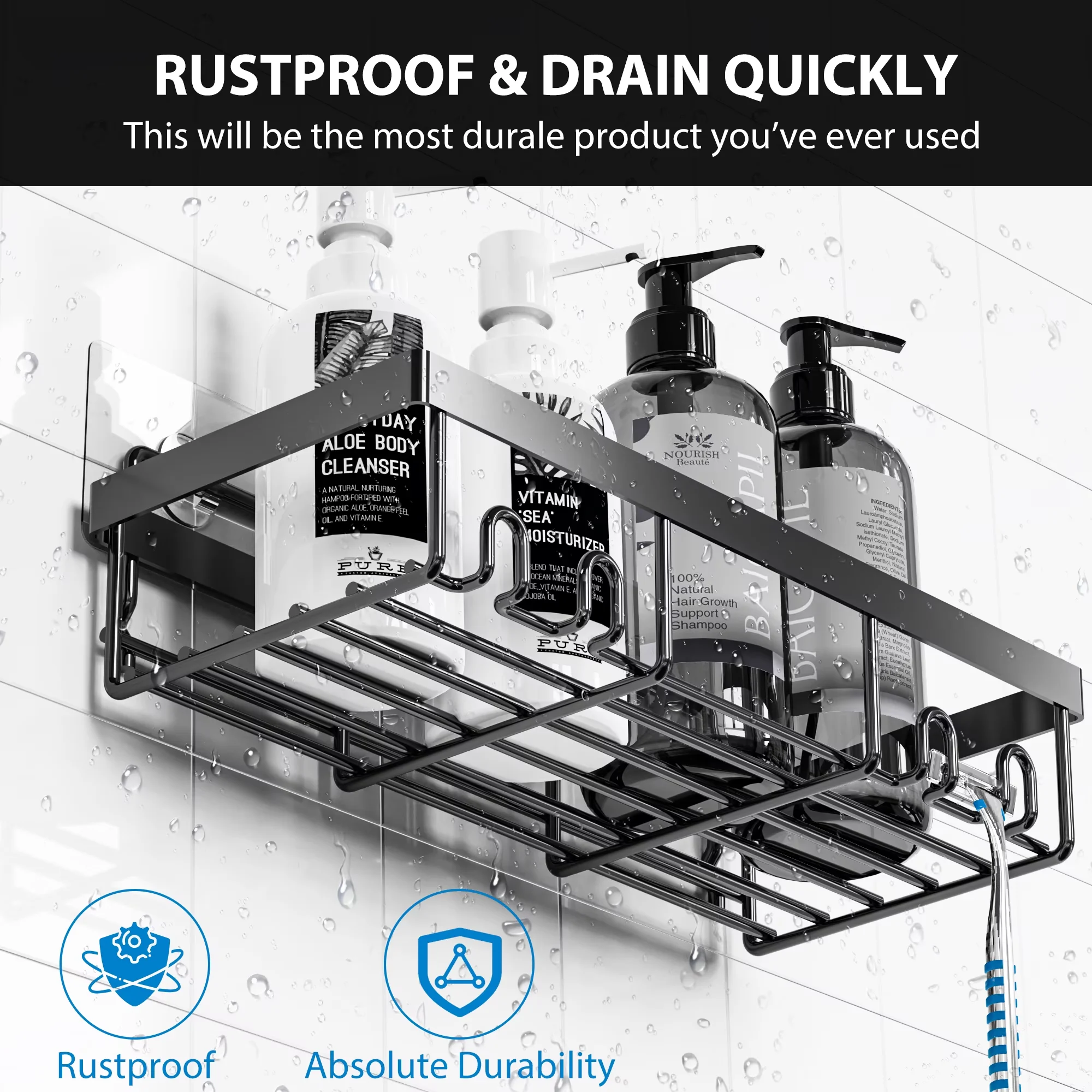 Durable Bathroom Renovation with Rust Resistant, 3 x Shower Shelves - Stainless Steel Black Model 68CD58