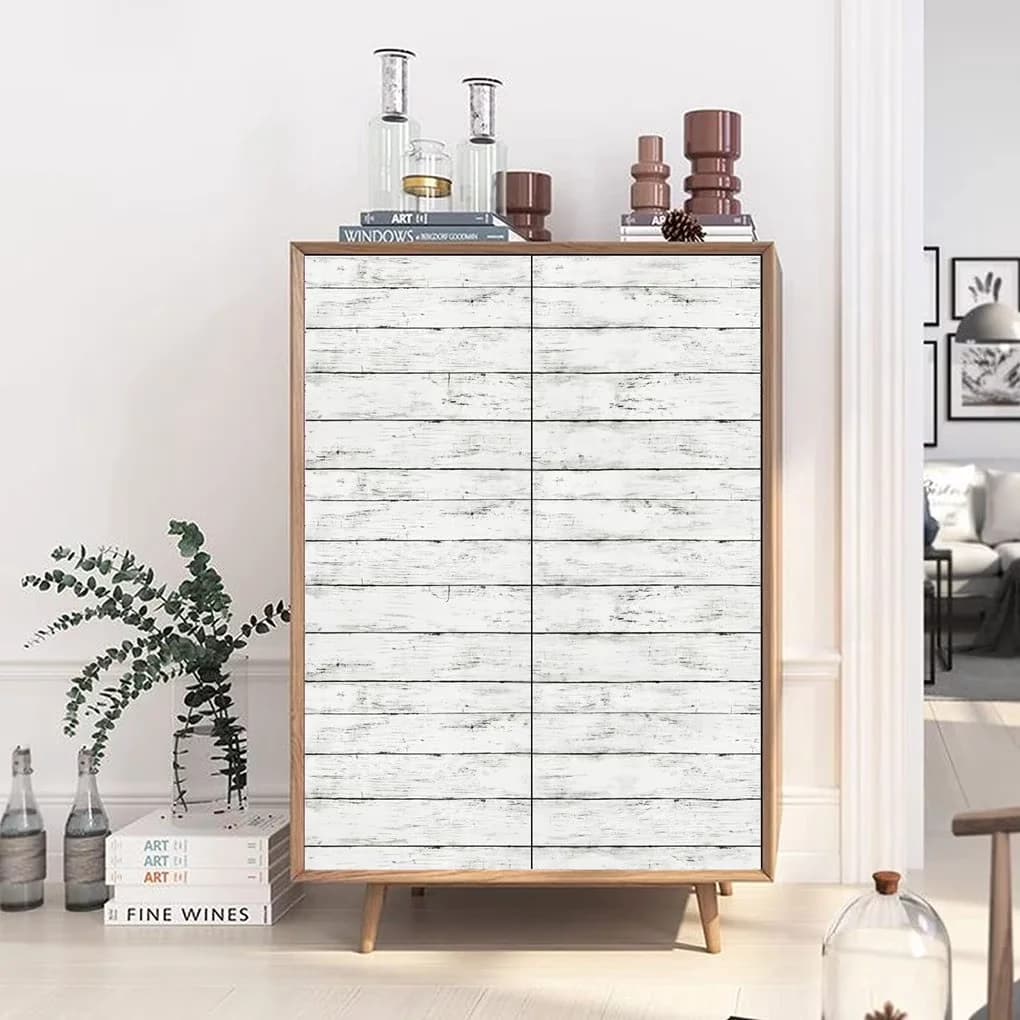 Premium Wallpaper Wall Decals Wall Covering with Easy To Clean, Waterproof, Wood Contact Paper White - Pvc 17" x 120" Model 8D9C9C