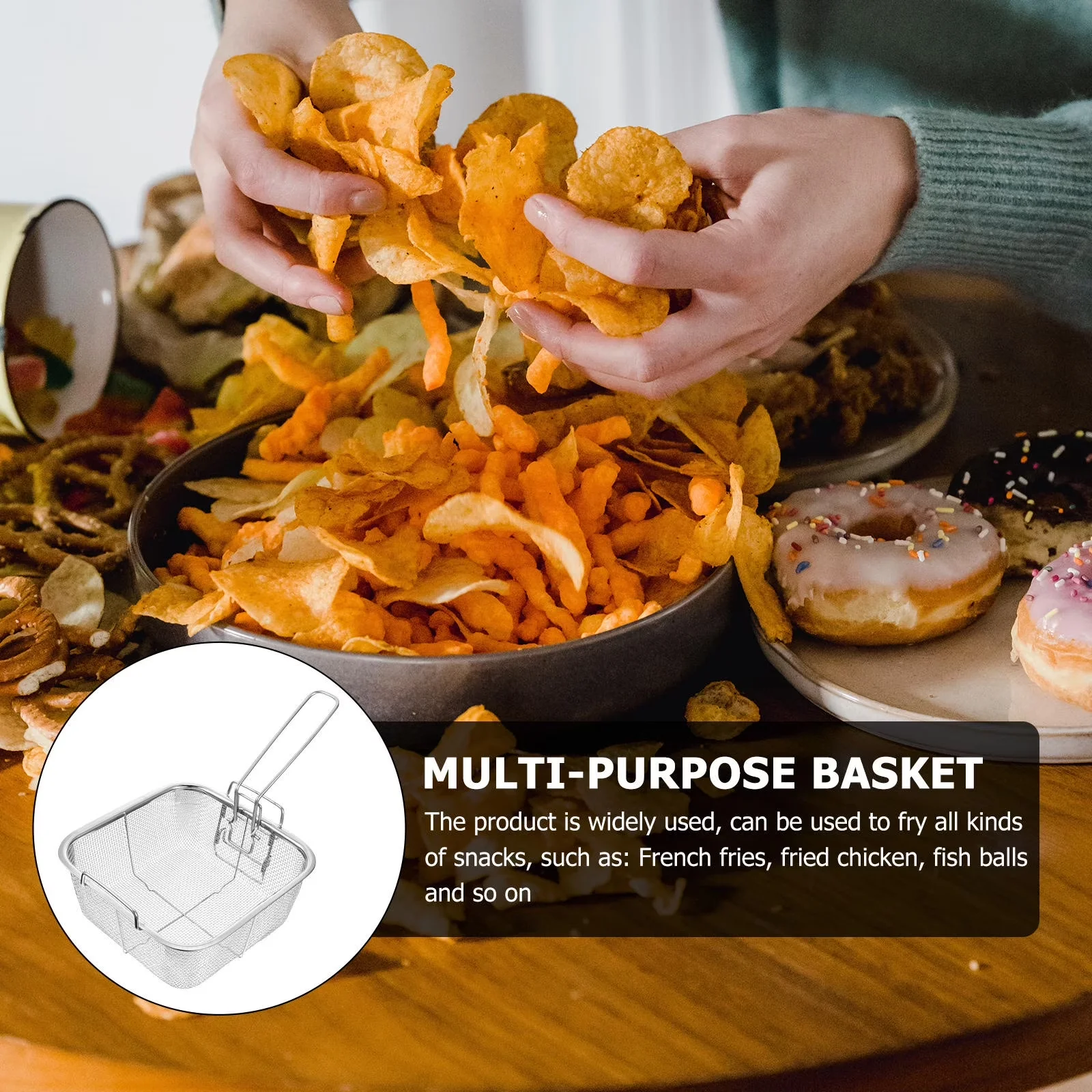 Compact Outdoor Fryer with Non-Slip, 【WHAT WILL YOU GET】 1 x Frying Basket - Stainless Steel Silver Model 80FEA0