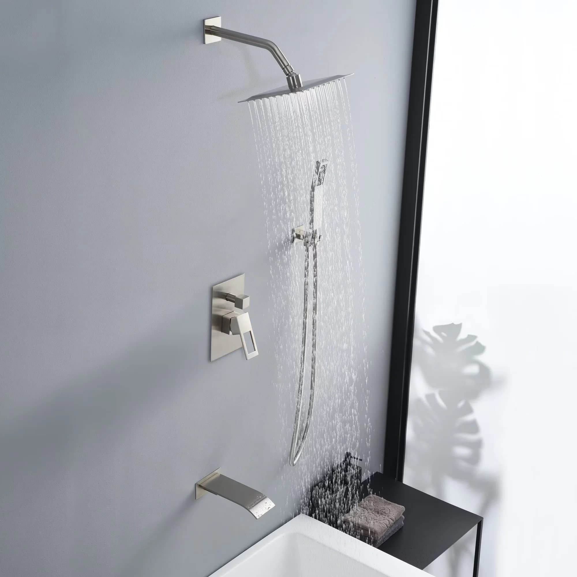 Versatile Shower Head with High Pressure, 3-Way, Waterfall - Silver Brass Model 58B83B