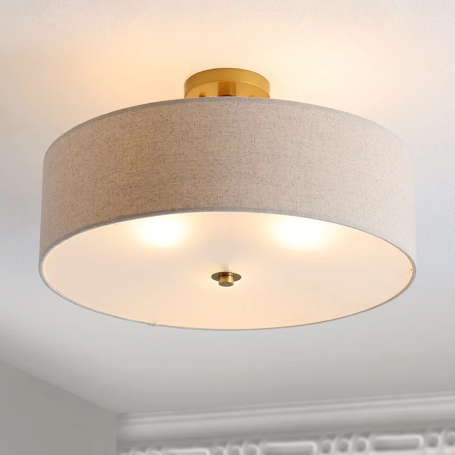 Ceiling Lights Fixture Professional with LED, Modern - Gold Iron/Fabric Shade Model 4C81C7