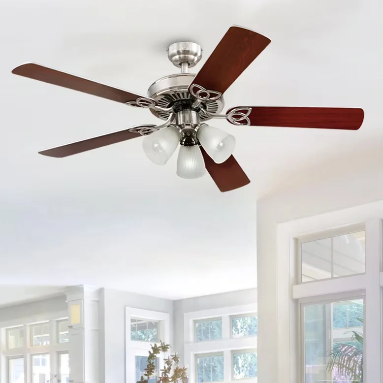 Durable Ceiling Fan with LED, Modern, Dimmable - Candelabra Base Brown Model B6B295