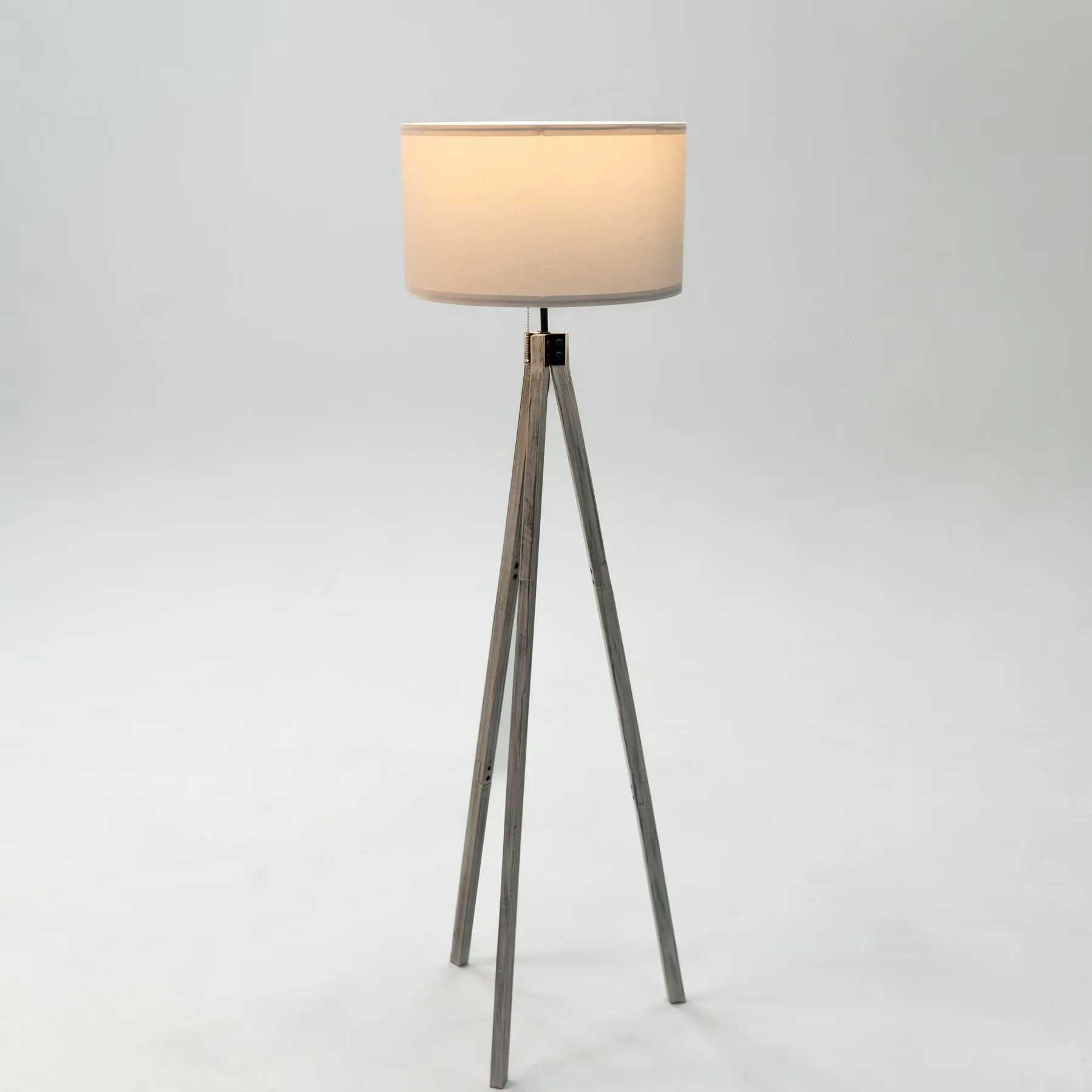 Reliable Floor Lamp with Incandescent, Tripod Lamps - Wood, Metal, Fabric White Model E40E9E