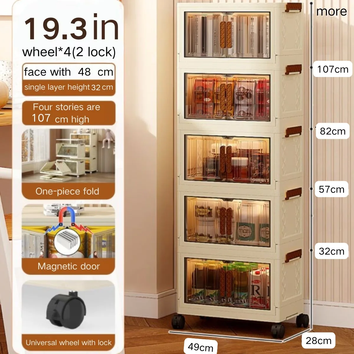 Durable Garage Storage Supply with Lids, 3 Tier Stackable Plastic Bins, Wheels - Plastic 19.3in-3Tier Model 6C571C
