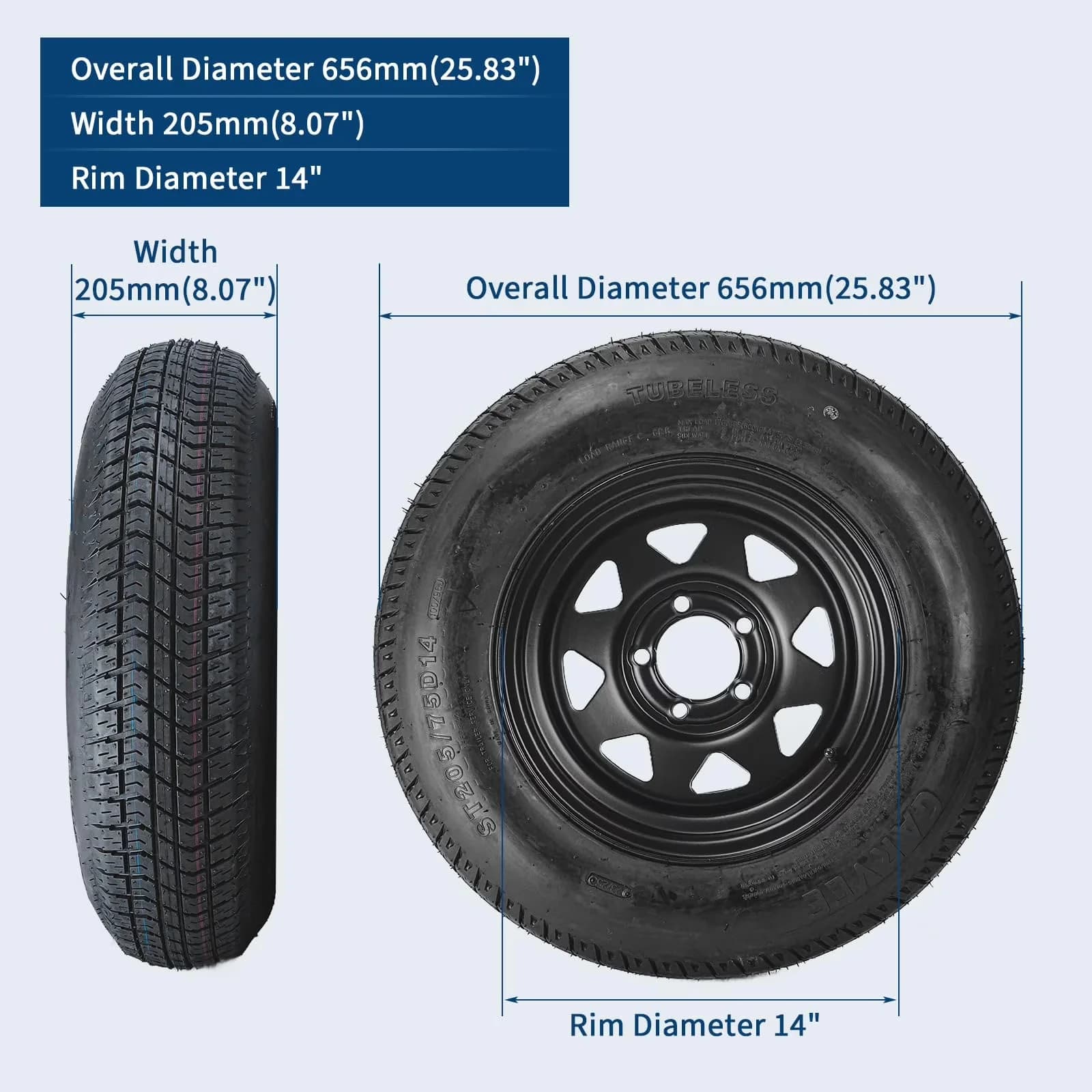 Lawn Mower Tire Modern with 14 in Rims Load Range C 6PR Black - ST205 - Professional Series Model 4CD3E9
