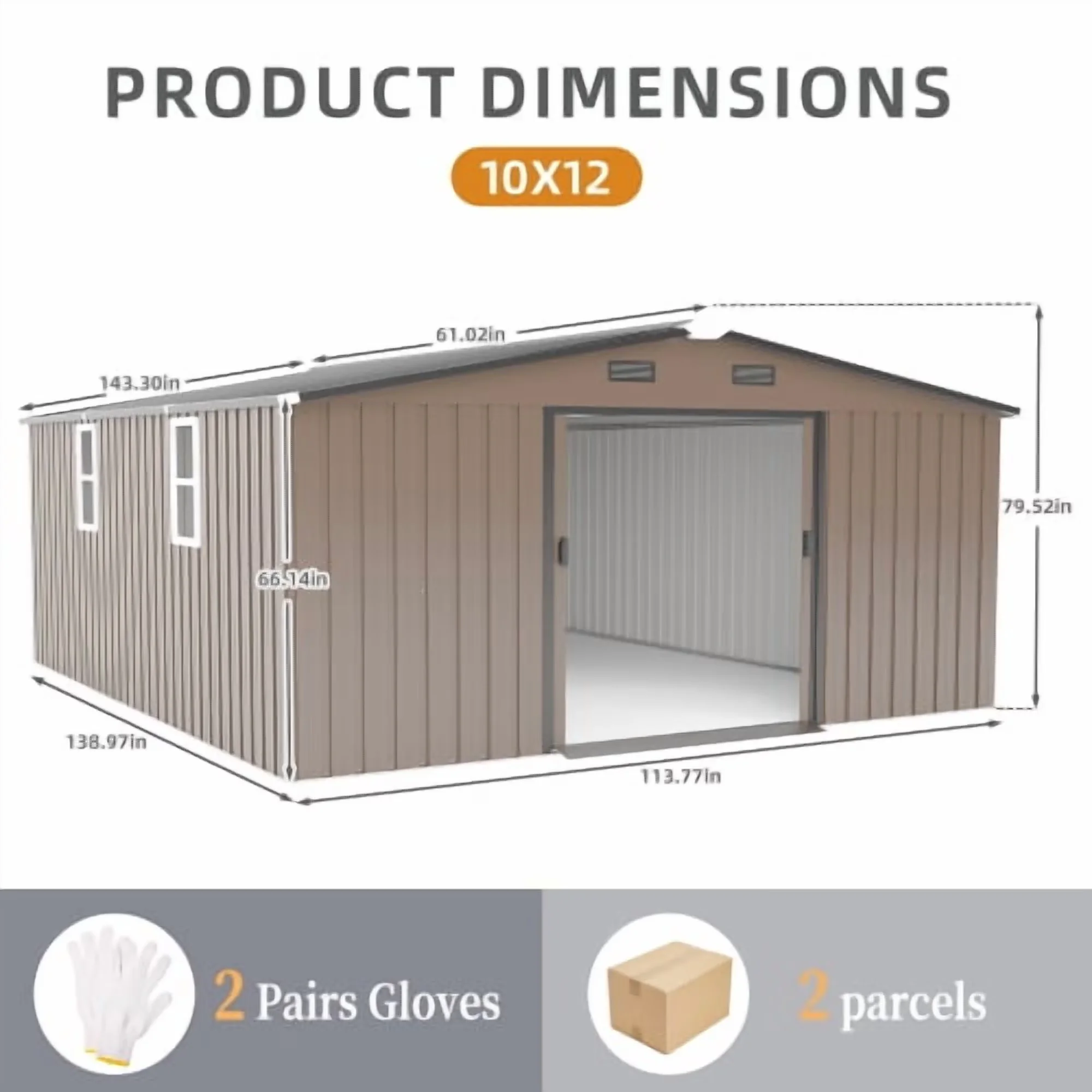 Stylish Shed with Lockable Door, 10FT x 12FT Outdoor Metal Storage - Silver 10*12FT Brown Metal for Garden, Patio Model 6023B8