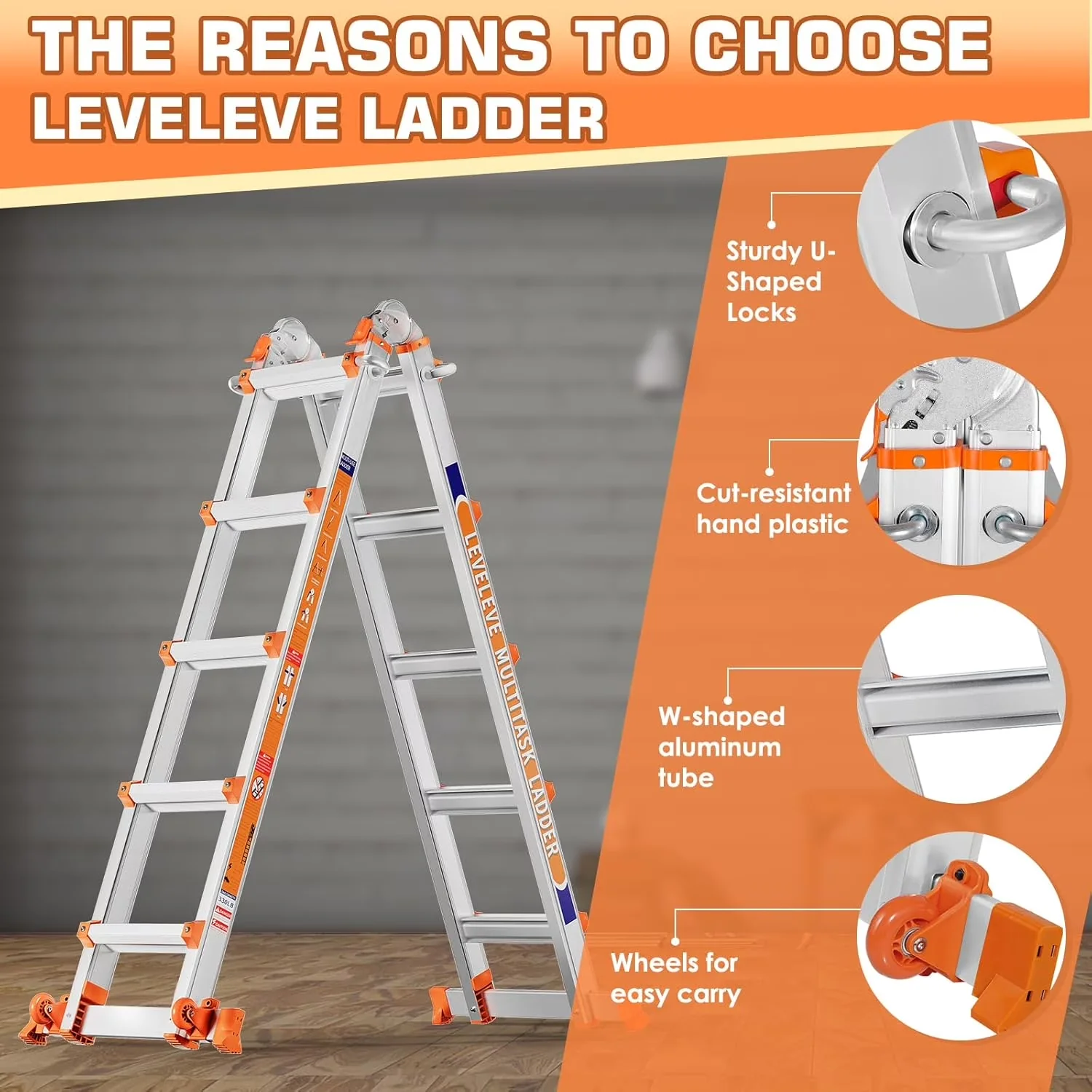Ladders And Step Stool Compact with Ultralight Weight, 330 lbs Security Load Folding Ladder - Silver Top-Grade Industrial Aluminum... Model 9859BB