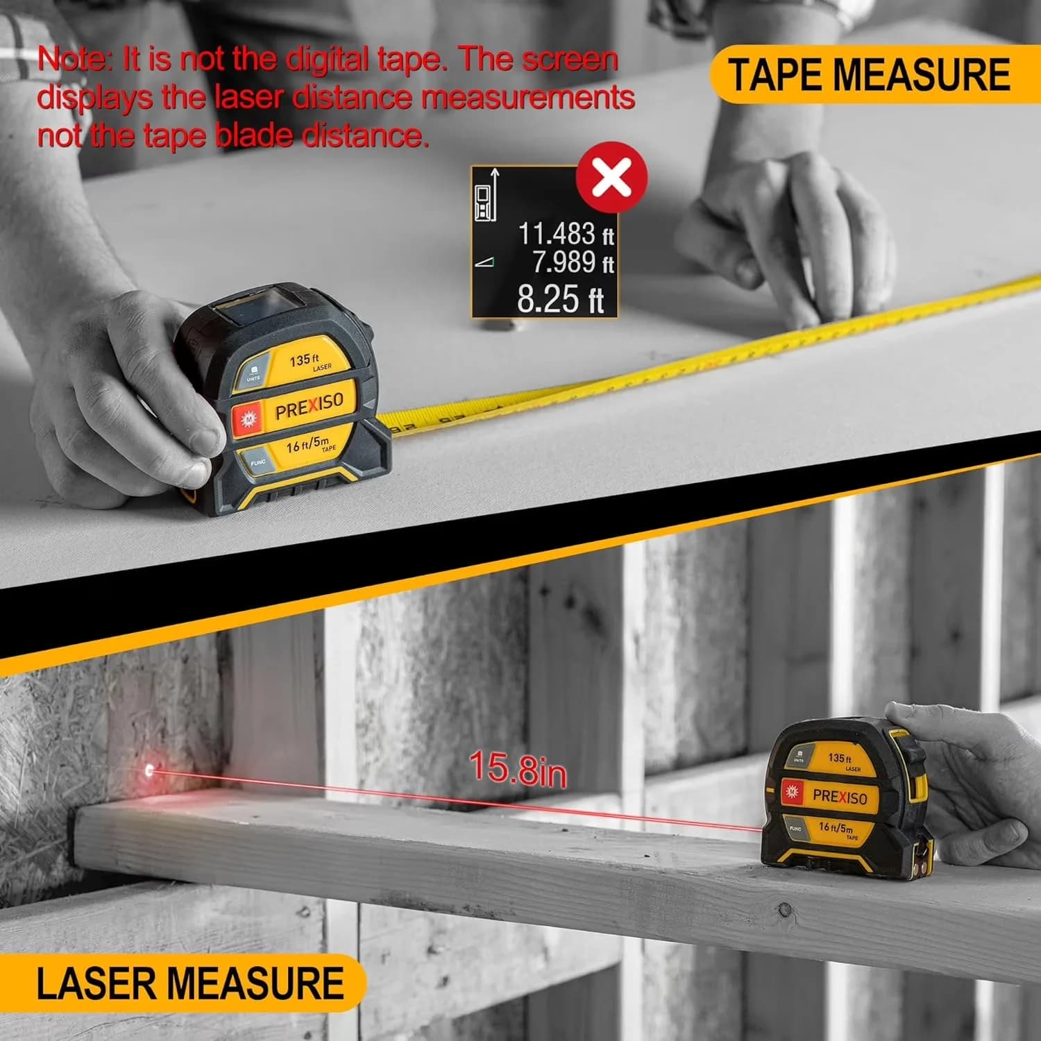 Stylish Measuring Layout with Magnetic, Area, Pythagorean - Abs 135Ft - Low Maintenance Model 77DEB9