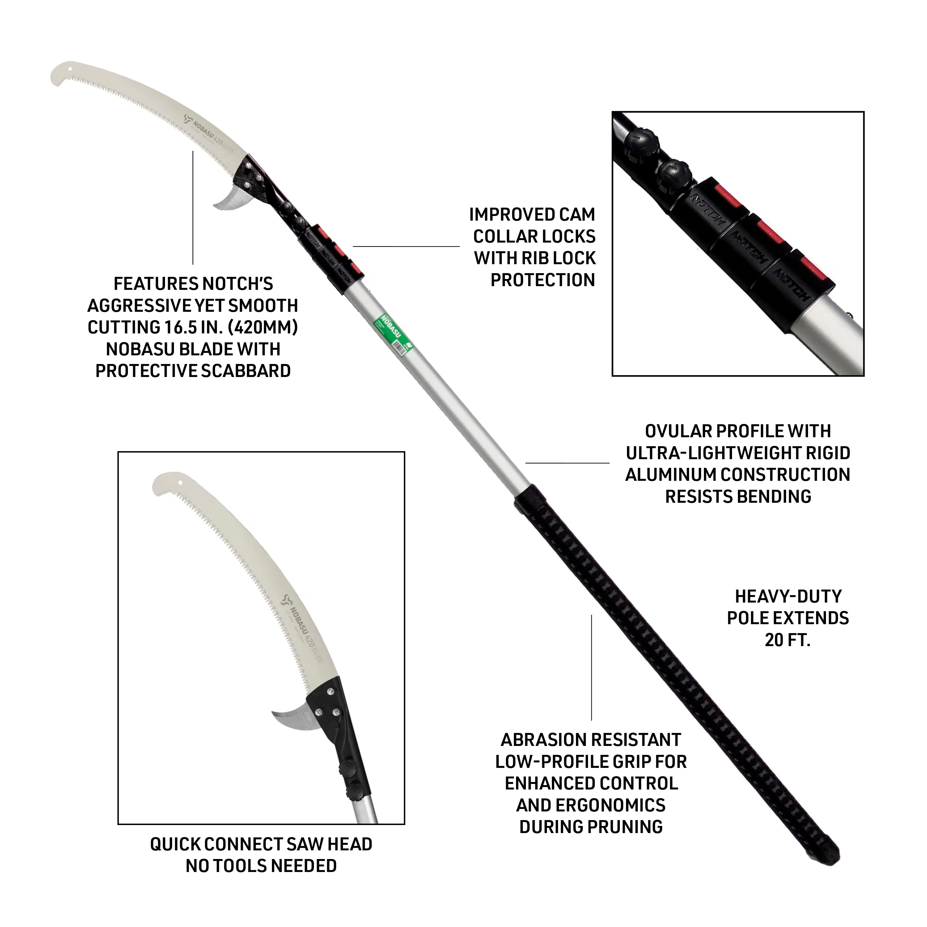 Pole Saw Sleek with Telescoping, Rigid Aluminum Construction (4373-42N) - Silver Model 06ED08