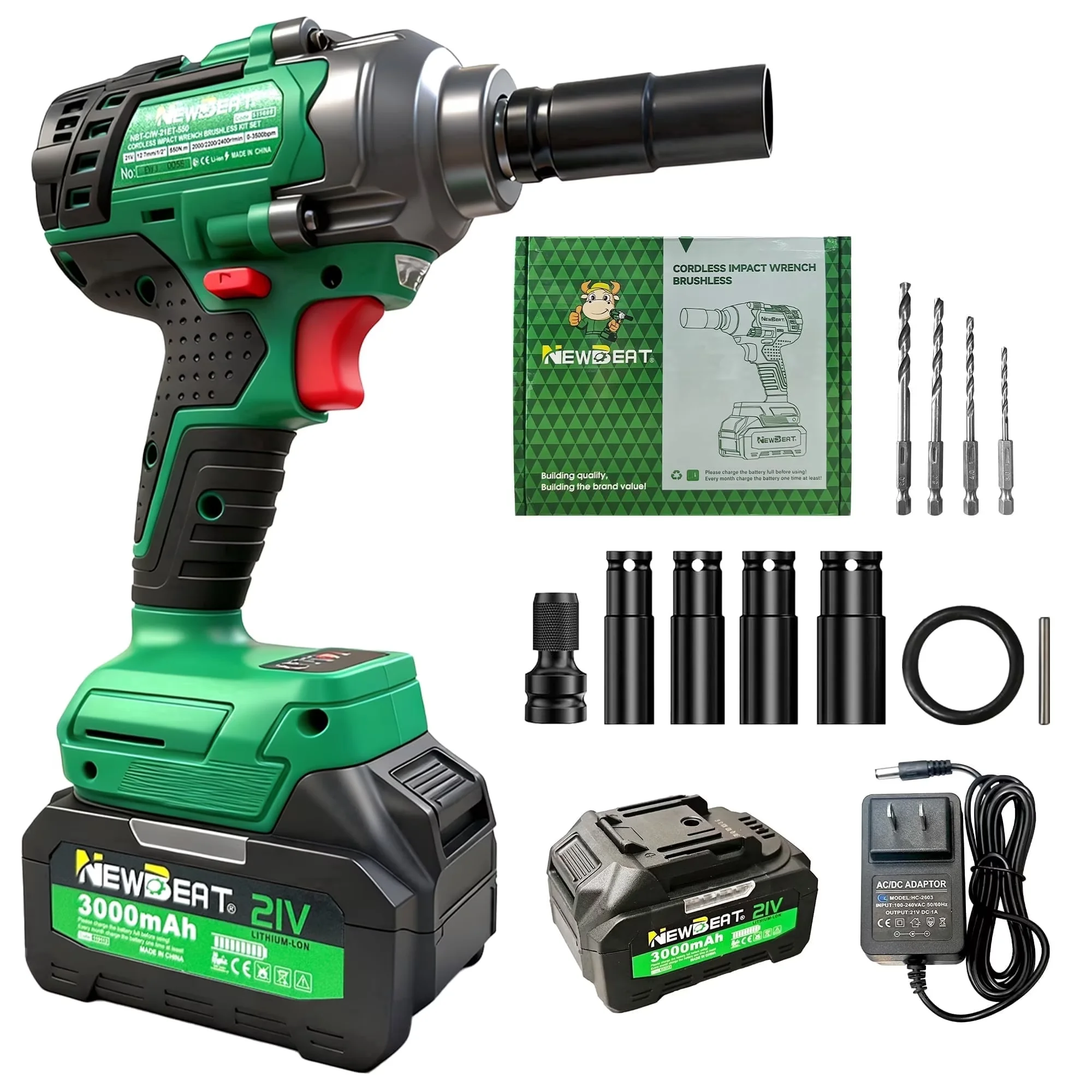 Durable Air Tools Compressor with Battery, 21V, Cordless Impact Wrench Set - Model C8B944