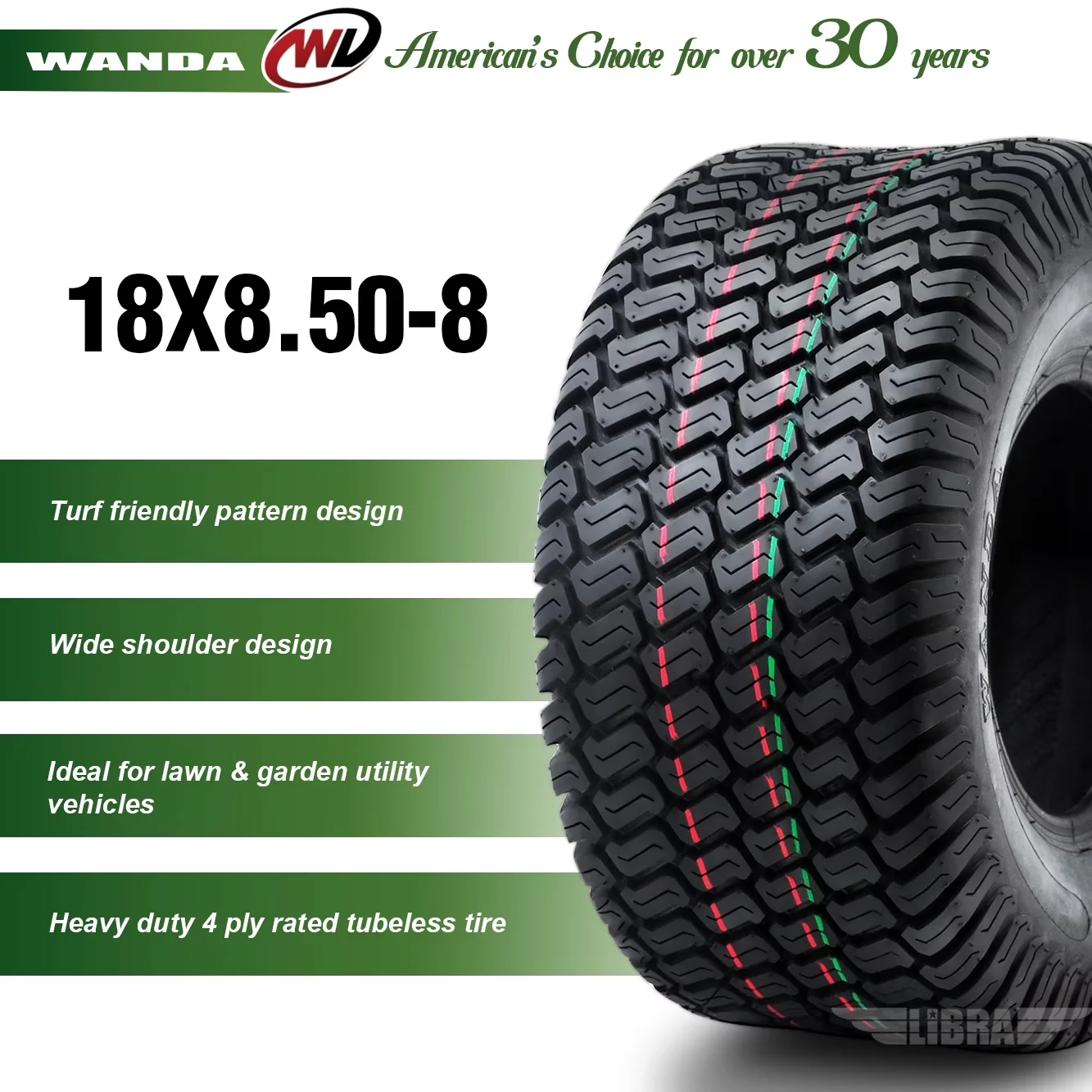 Lawn Mower Tire Efficient with Ply Rated: 4, Tire Size: 18X8.50-8 - Black Model 22B61E