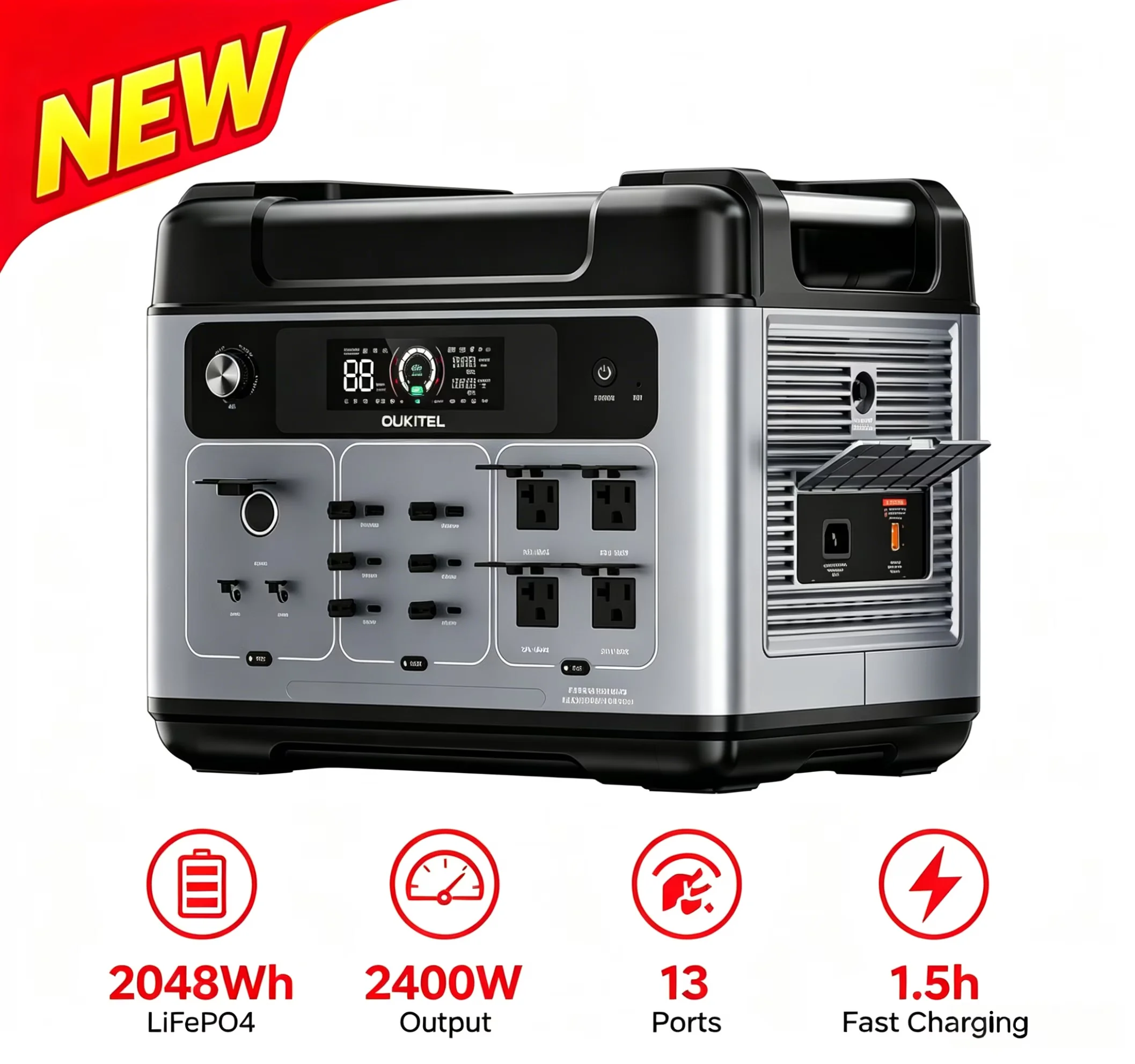 Generator Sleek with 2400W, Short Circuit Protection - Silver for Camping, Rv Model BF7138